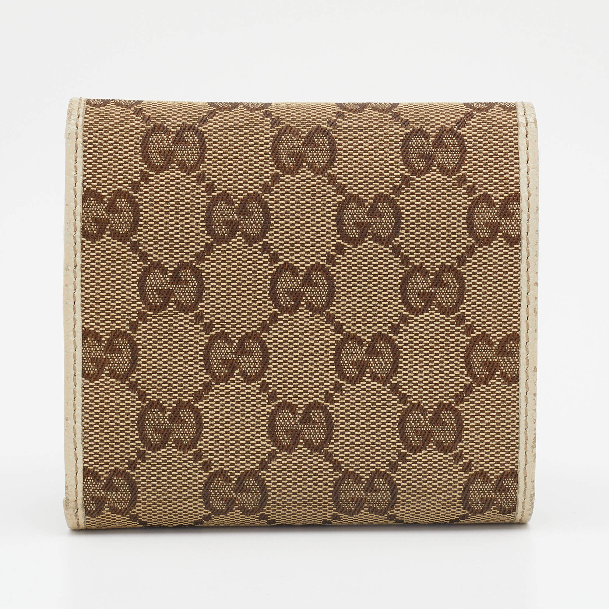 Gucci Beige/Off White GG Canvas And Leather Princy Compact Trifold Wallet  For Sale at 1stDibs