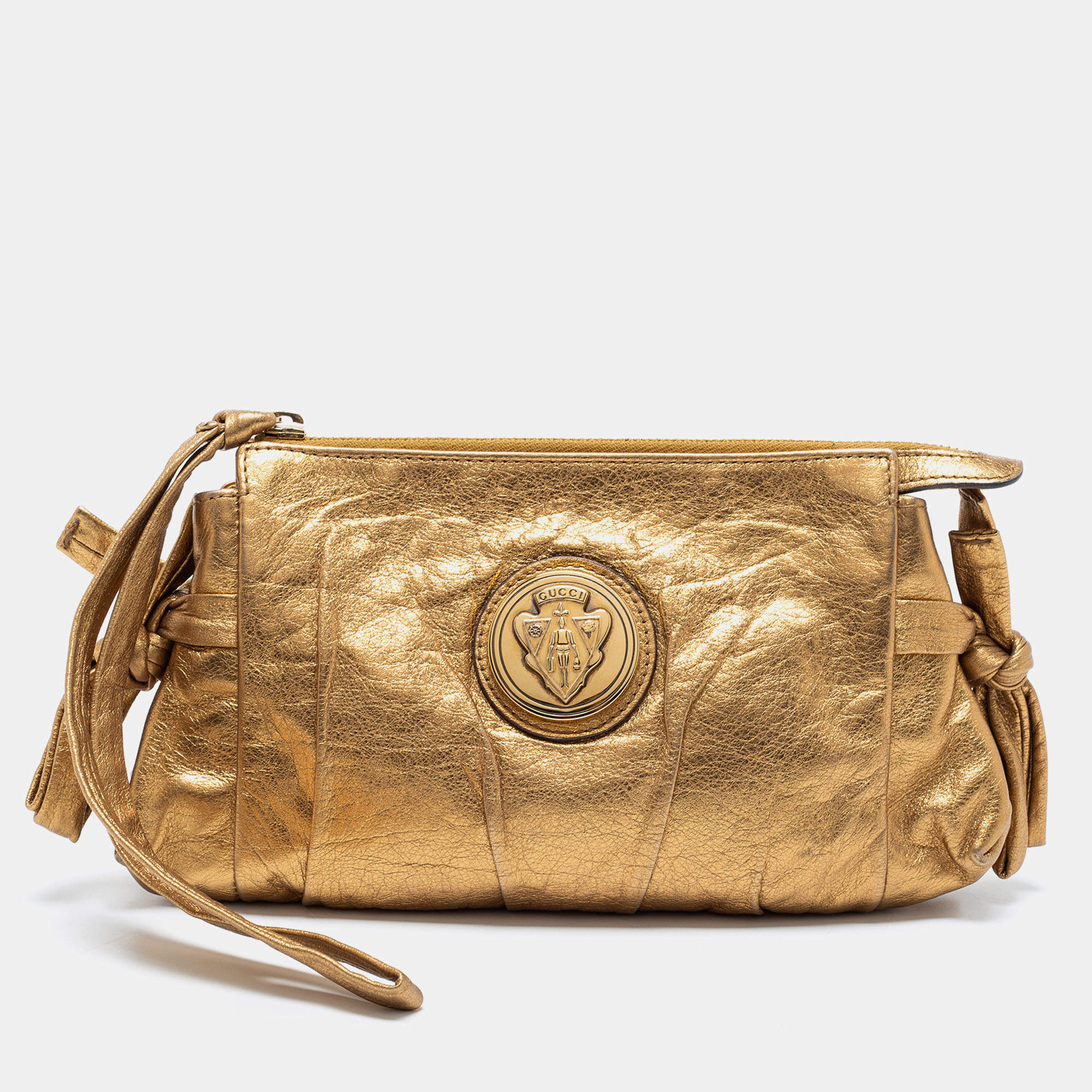 Pre Owned Gucci Metallic Gold Leather Hysteria Clutch