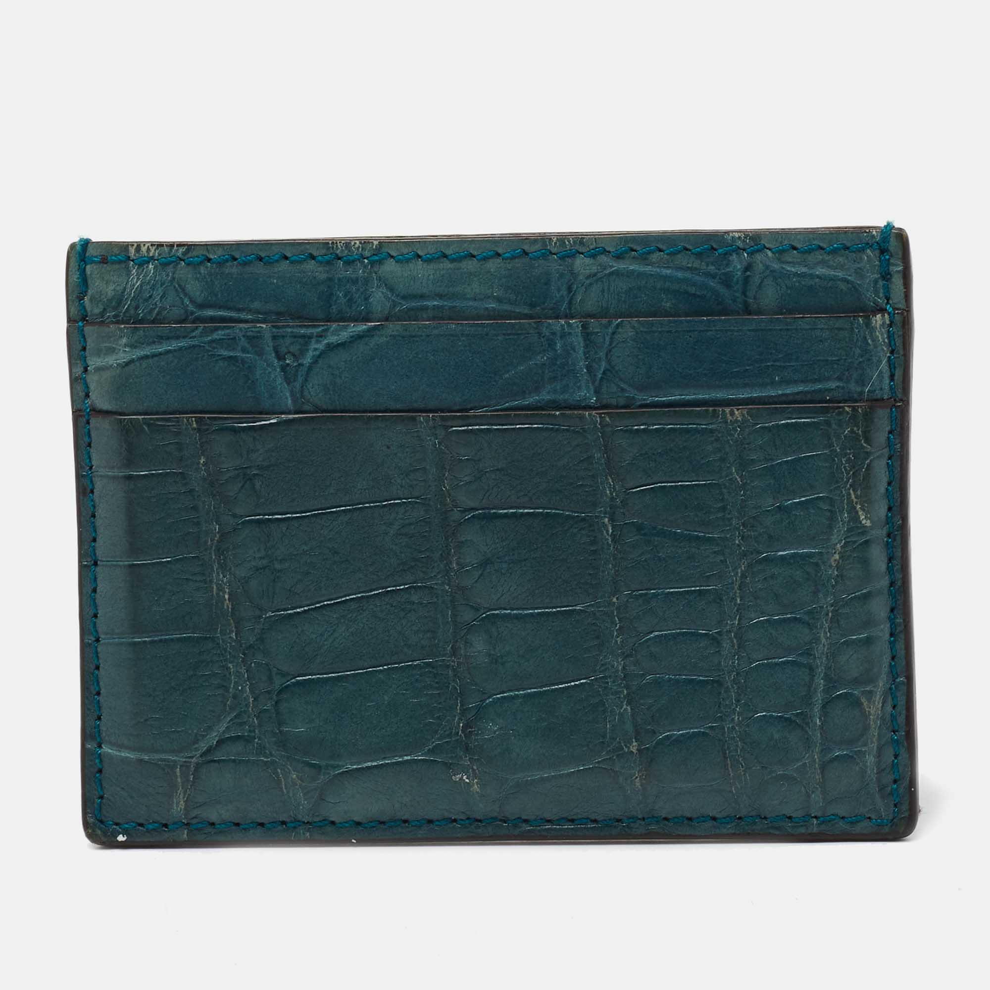 Gucci Teal Alligator Card Holder