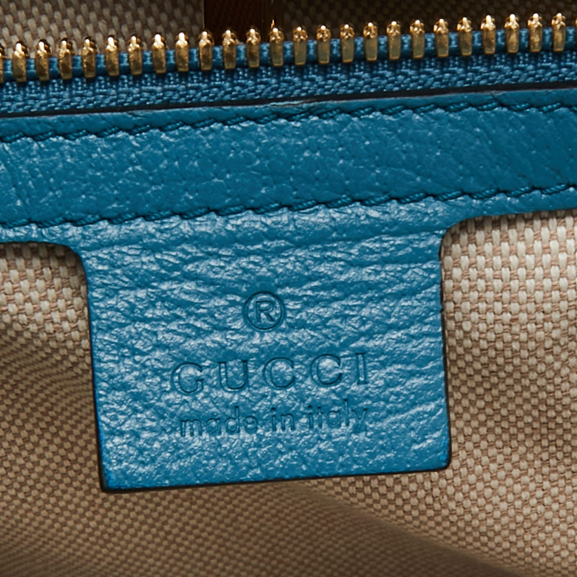 Gucci Orange Blue Green Square G Embroidered Woven Striped Mykonos Tote Bag
