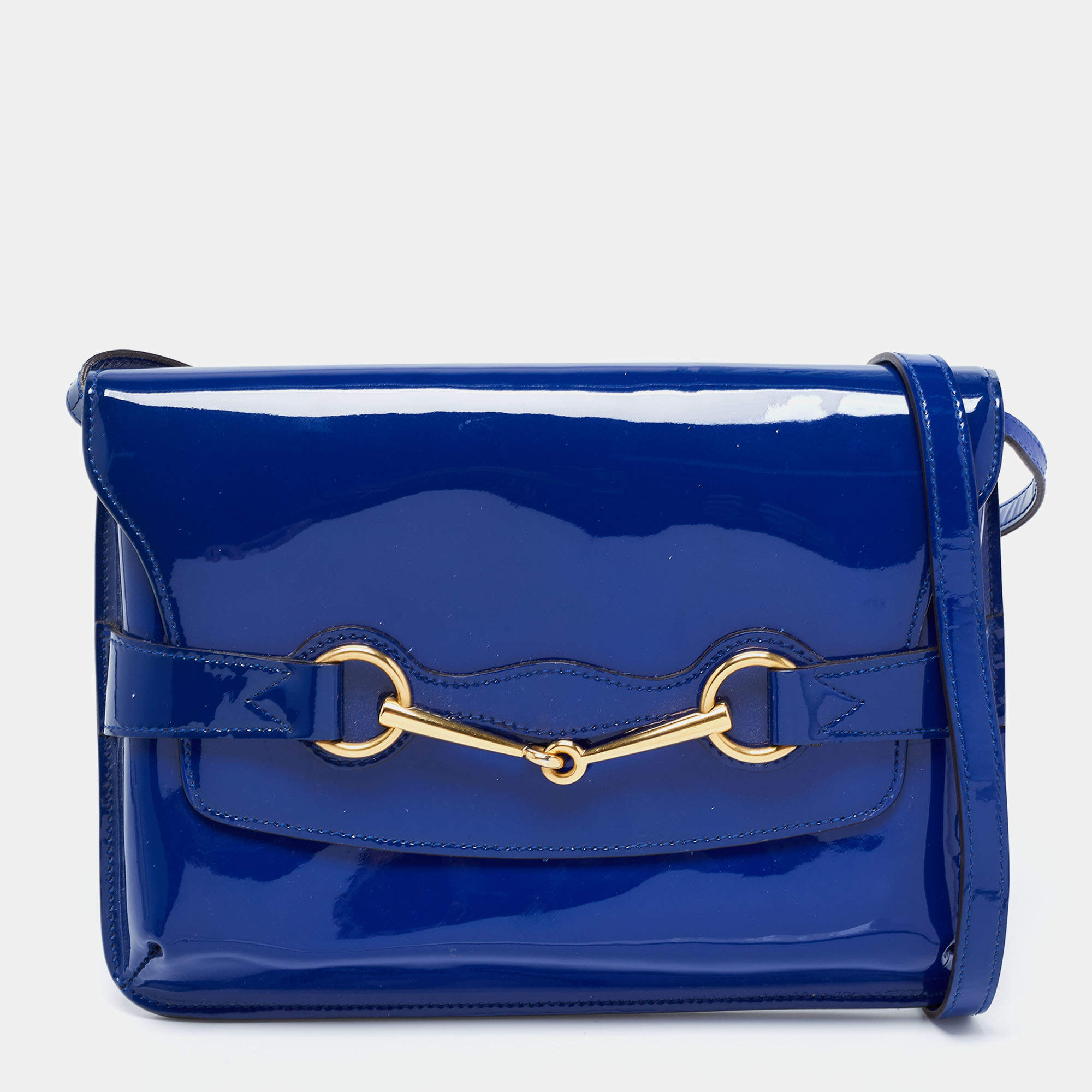 مملوكة مسبقًا Gucci Blue Patent Leather Bright Bit Crossbody Bag