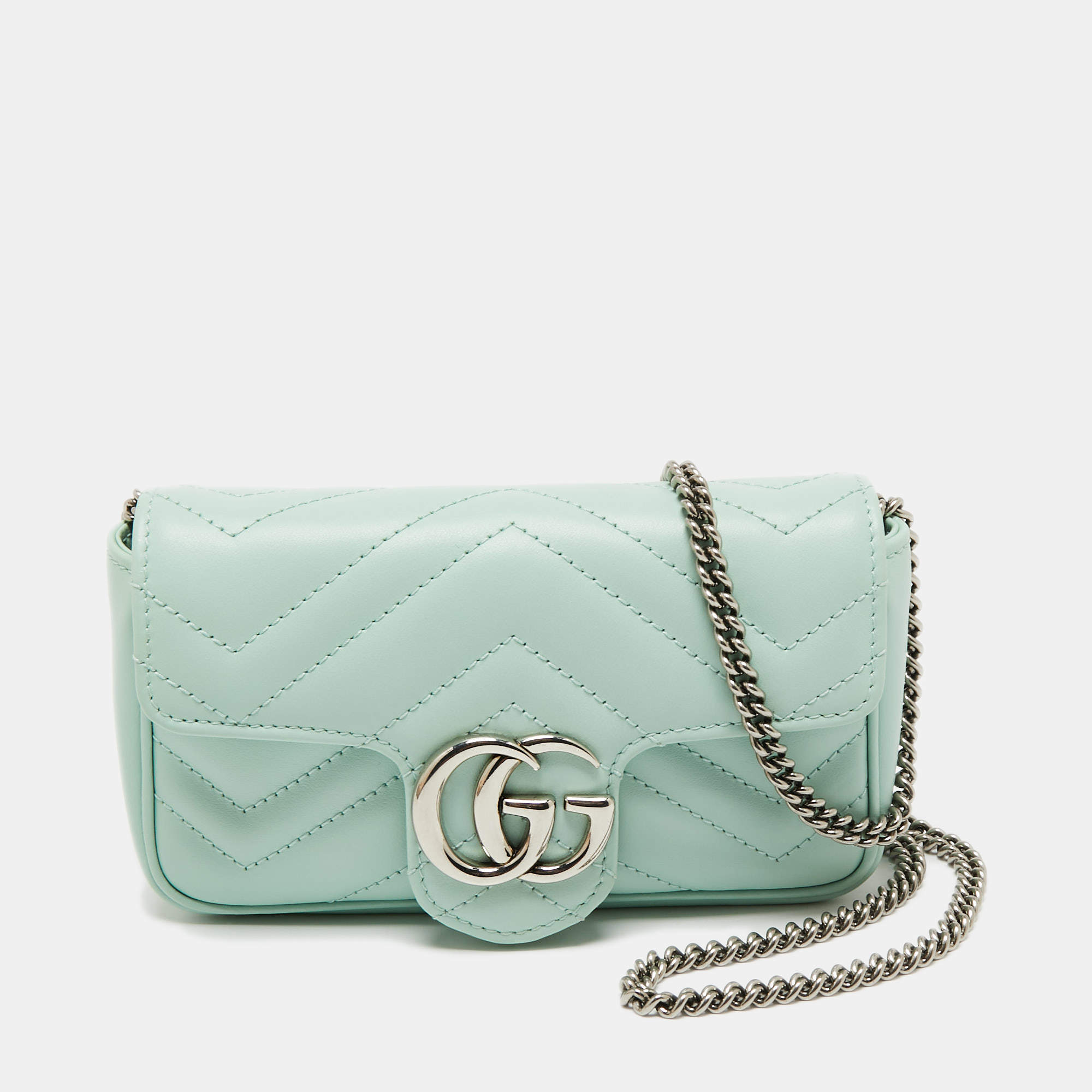 Gucci Mint Green Matelassé Leather Super Mini GG Marmont Shoulder Bag
