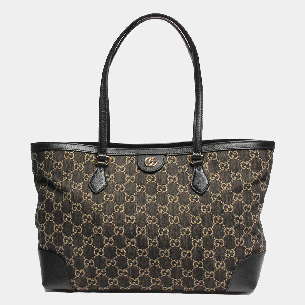 Pre Owned Gucci Black GG Coated Canvas Leather Medium Ophidia Tote Bag 