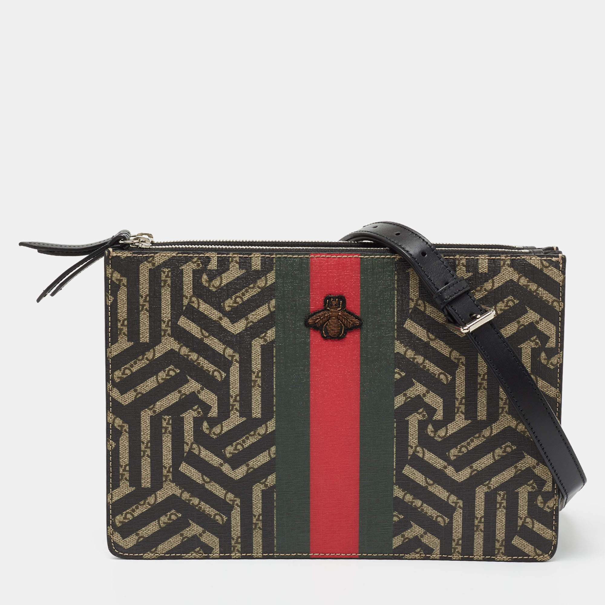 Pre Owned Gucci Beige GG Supreme Canvas And Leather Caleido Web Messenger Bag