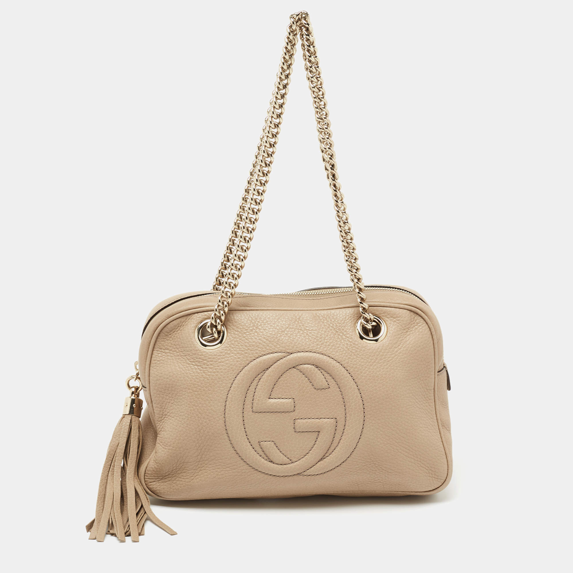 Pre Owned Gucci Beige Leather Soho Bag