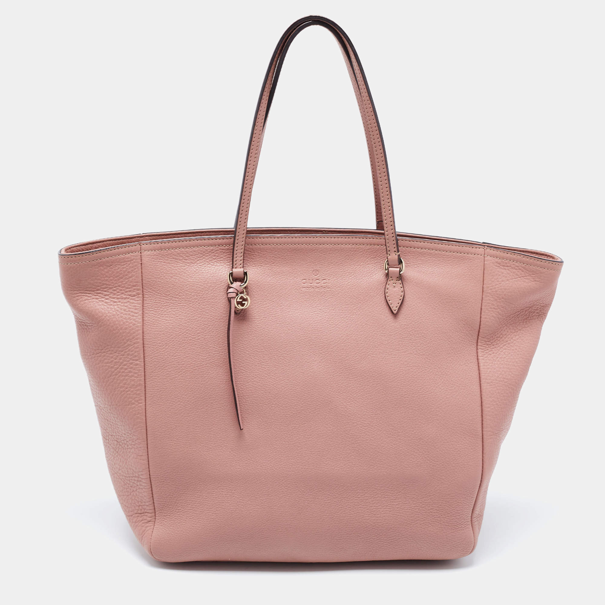 Pre Owned Gucci Dusty Pink Pebbled Leather Bree Tote