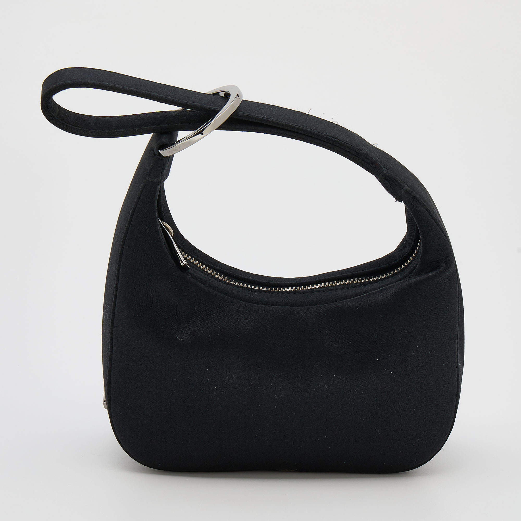 Pre Owned Gucci Black Satin Hoop Mini Wristlet