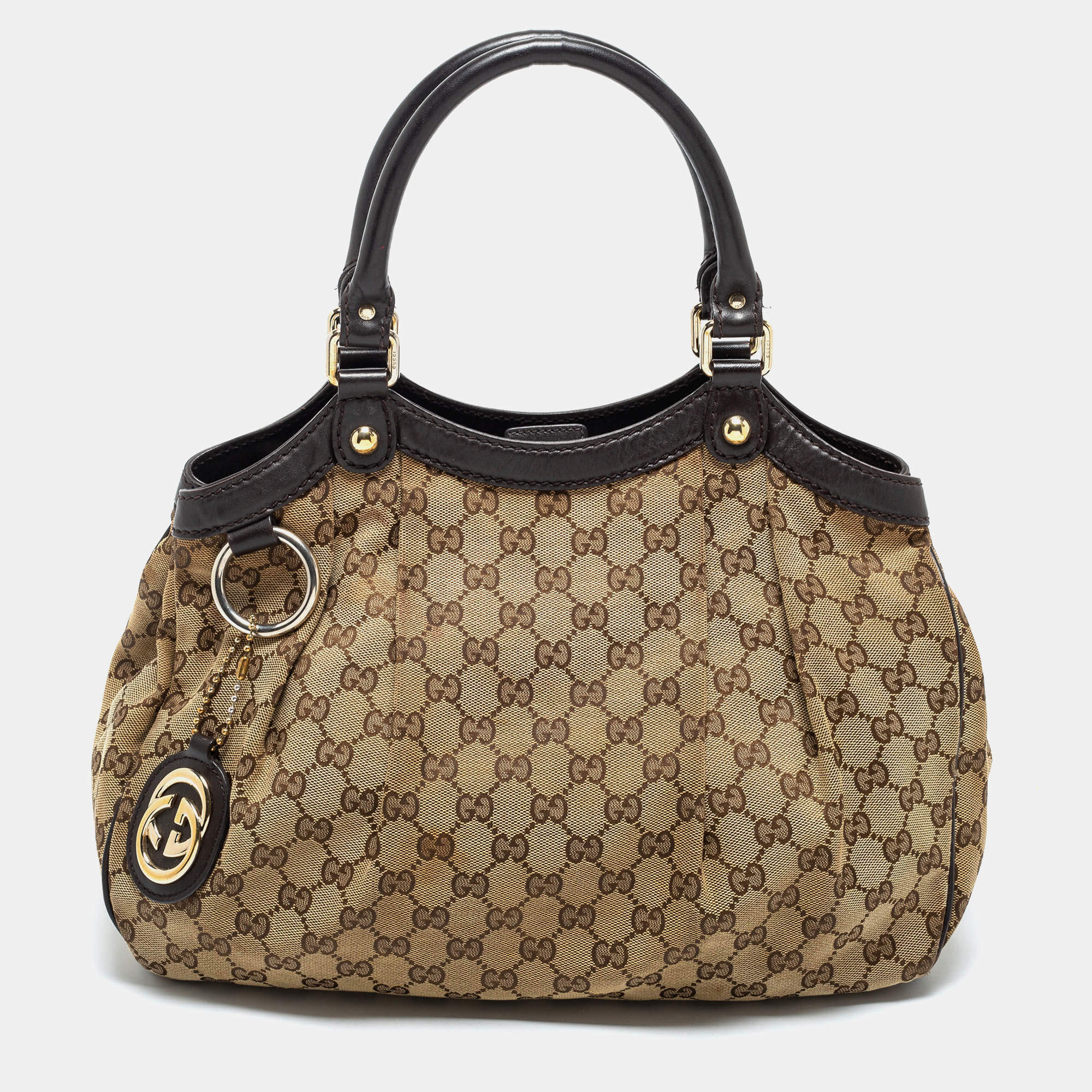 Pre Owned Gucci Beige GG Canvas and Leather Medium Sukey Tote