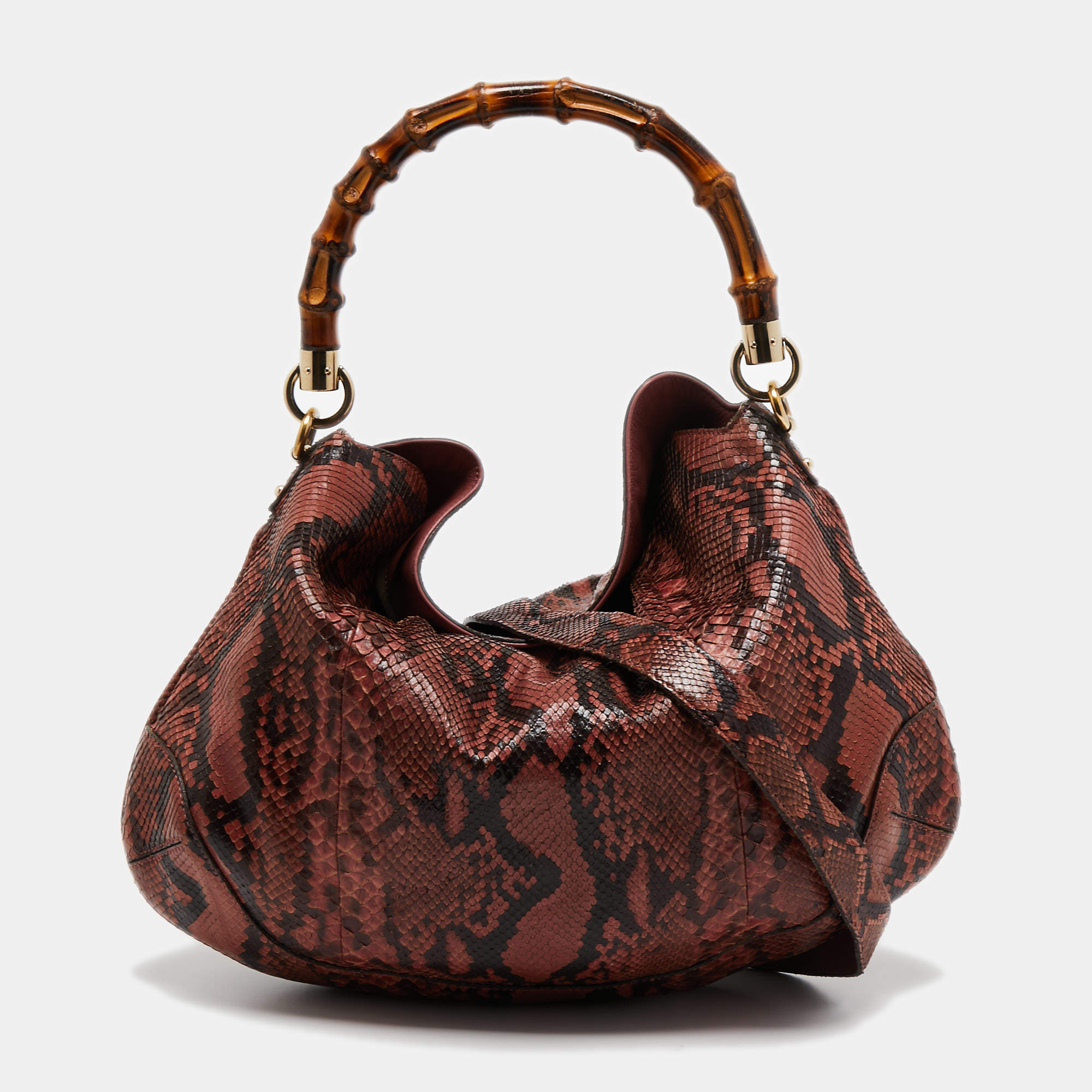 Pre Owned Gucci Pink/Brown Python Peggy Hobo