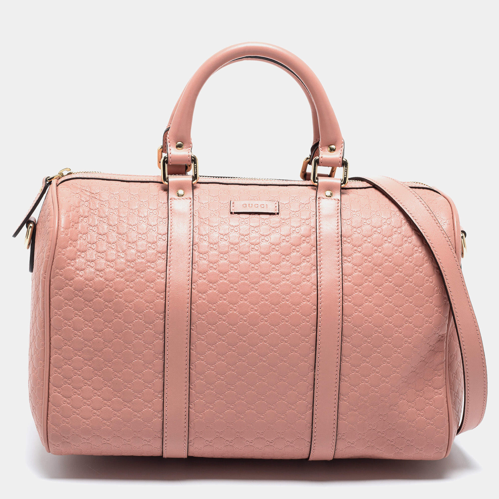 Pre Owned Gucci Dusty Pink Microguccissima Leather Medium Joy Boston Bag