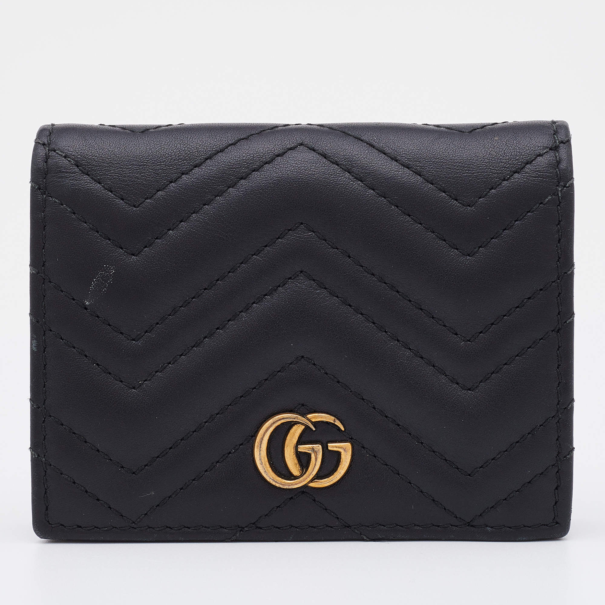 Gucci Black Matelassé Leather GG Marmont Card Case
