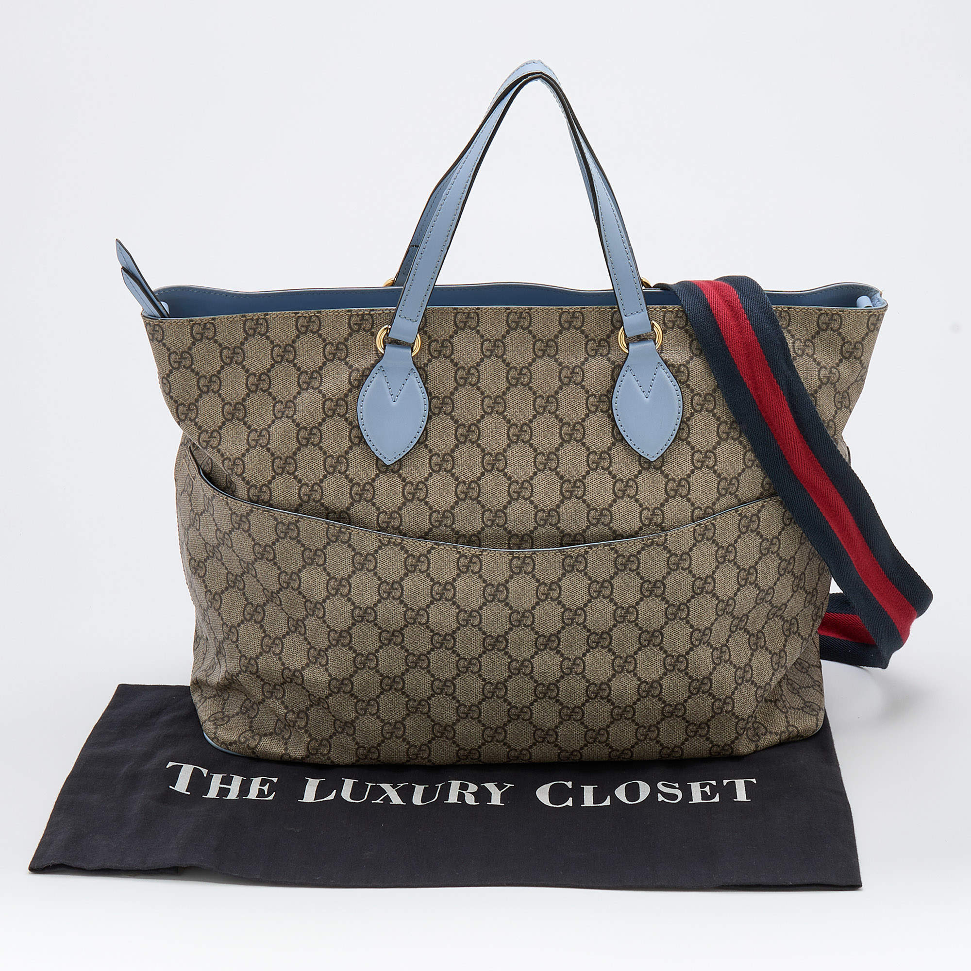 Gucci Beige/Blue GG Supreme Canvas and Leather Diaper Bag Gucci