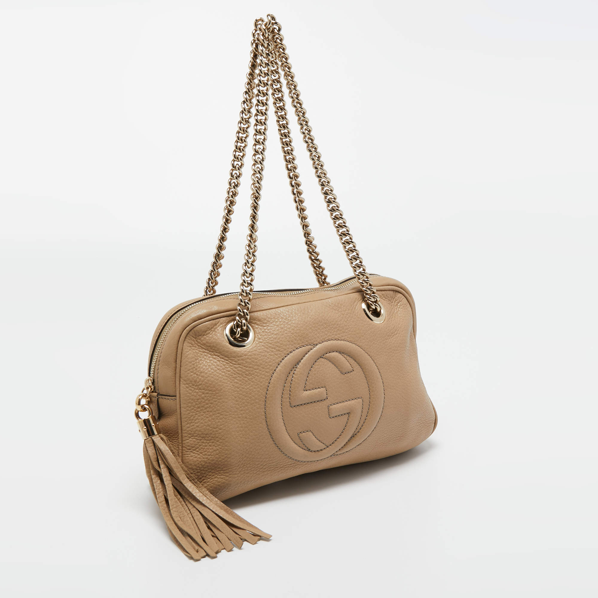 Beige Leather Soho Chain Shoulder Bag