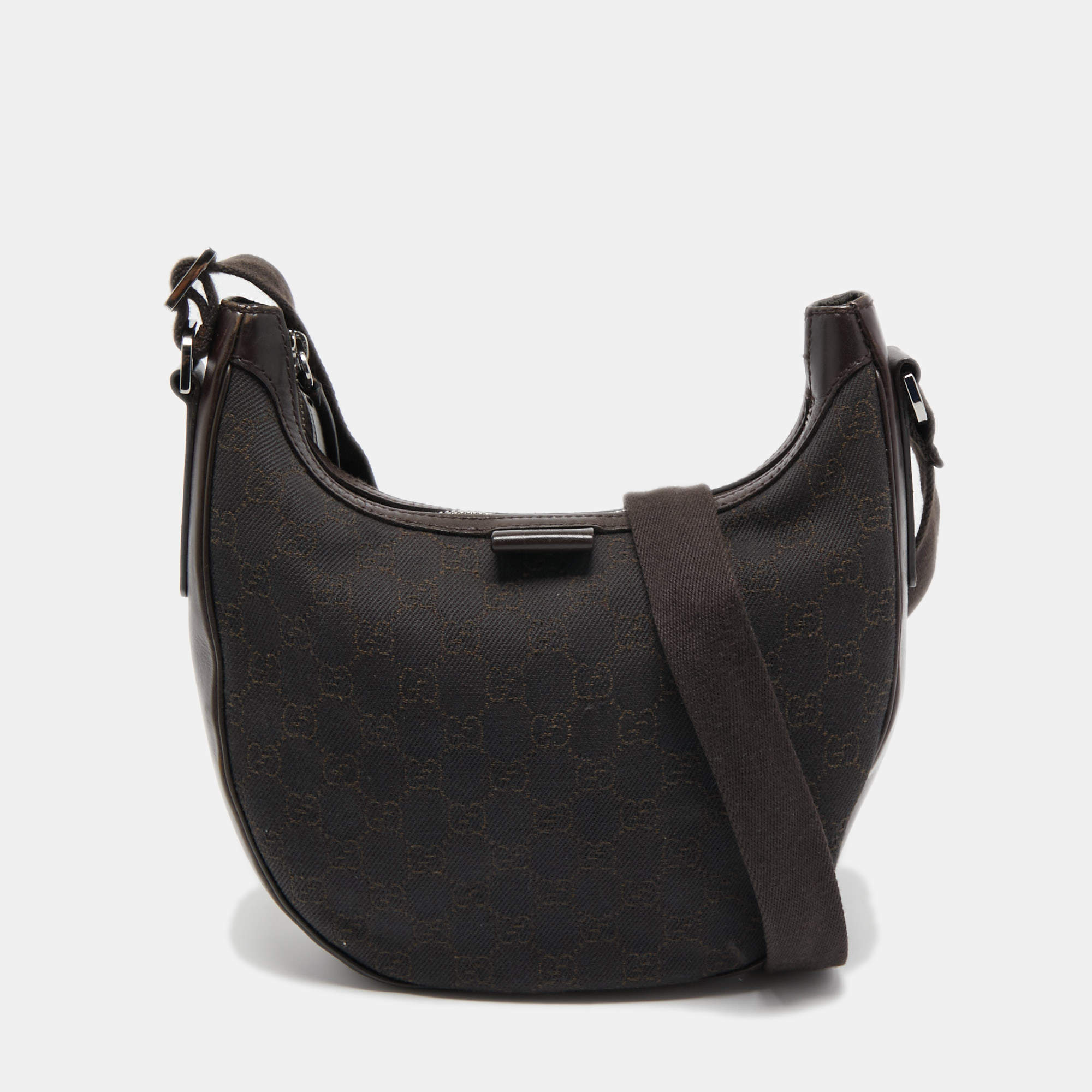 Pre Owned Gucci Brown GG Canvas and Leather Crossbody Bag