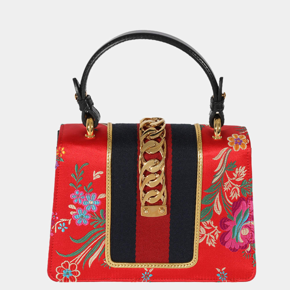 Gucci Red Satin and Jacquard Floral Embroidered Mini Sylvie Shoulder Bag  Gucci | TLC