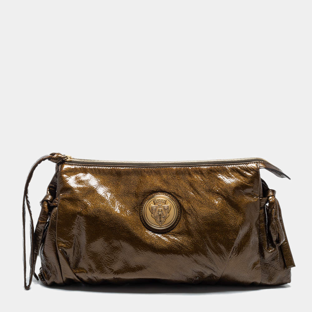 Pre Owned Gucci Metallic Green Leather Large Hysteria Clutch