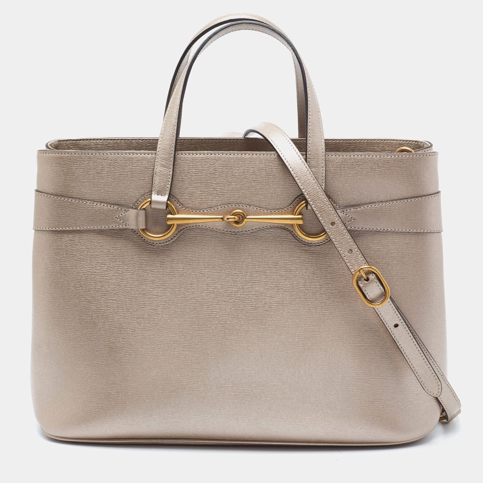Pre Owned Gucci Metallic Leather Medium Bright Bit Tote