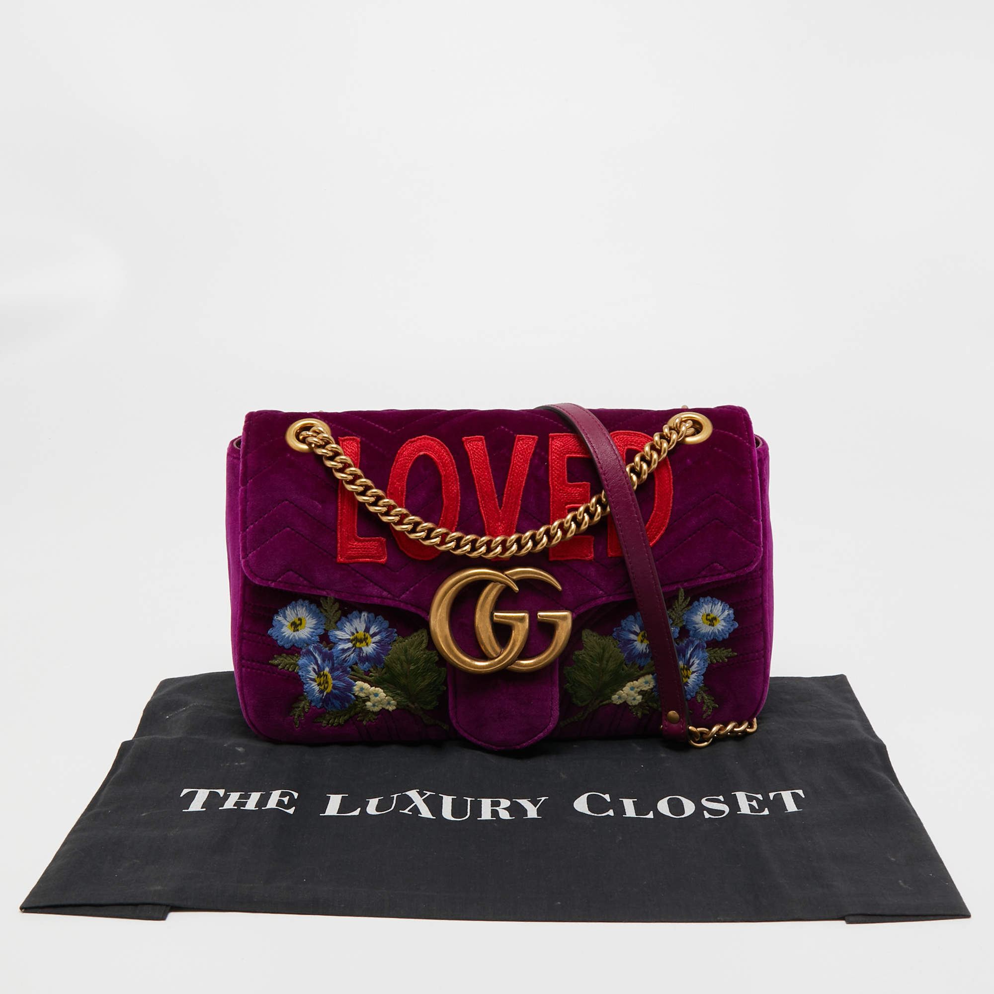 GUCCI GG Marmont Velvet Medium Shoulder Bag Purple 443496-US