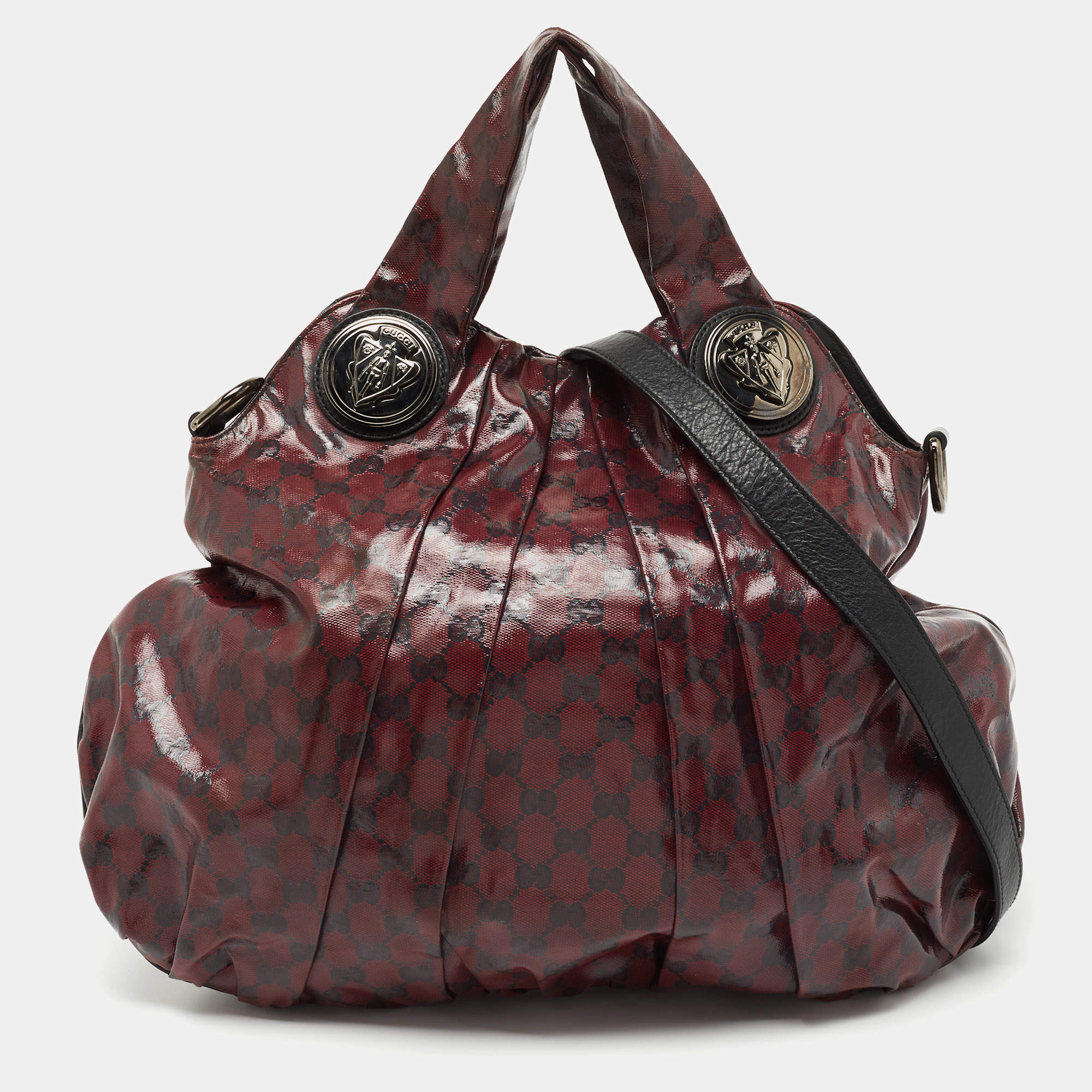 Gucci Burgundy GG Crystal Canvas and Leather Large Hysteria Hobo