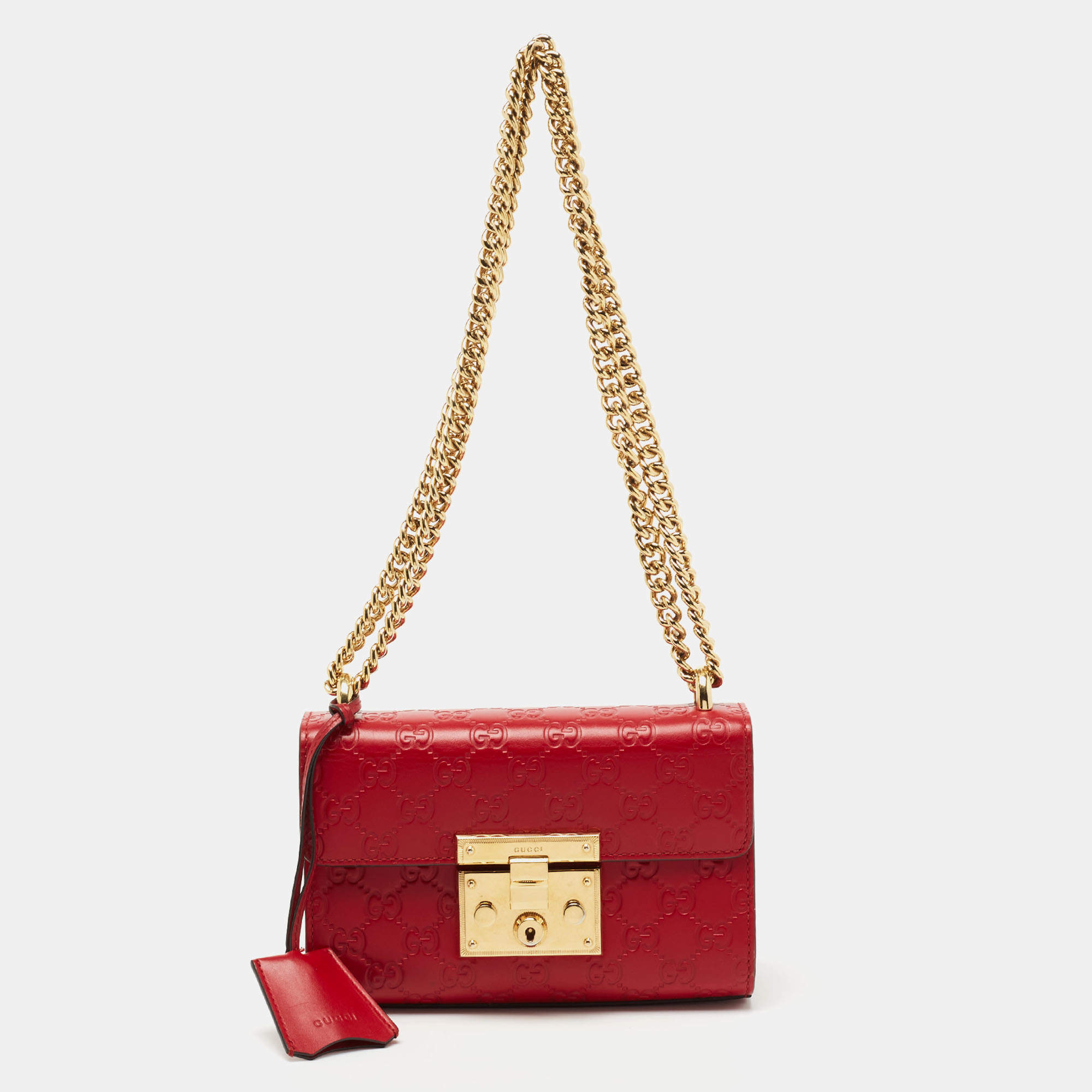 Pre Owned Gucci Red Guccissima Leather Small Padlock Shoulder Bag