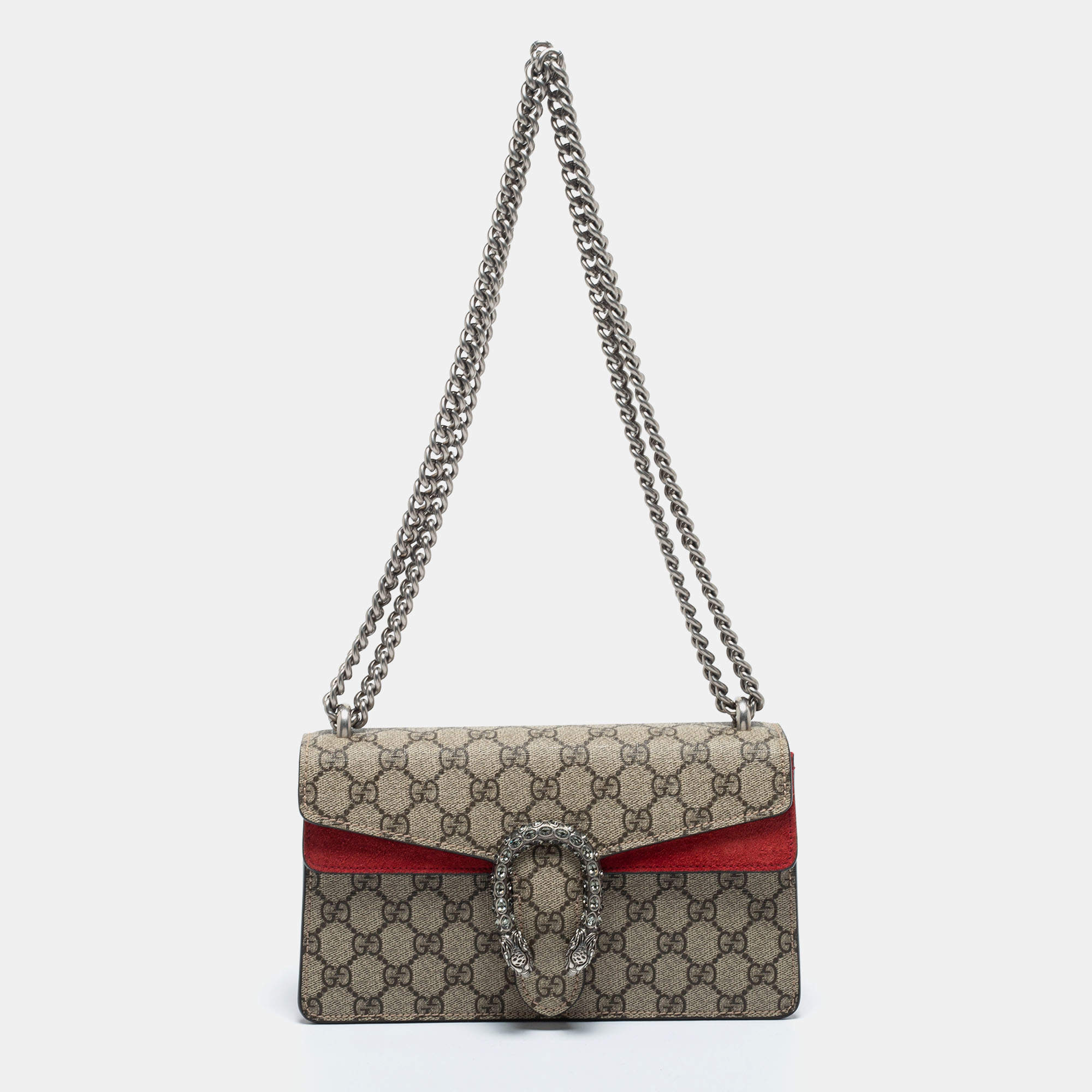 Pre Owned Gucci Beige GG Supreme Canvas and Suede Dionysus Shoulder Bag