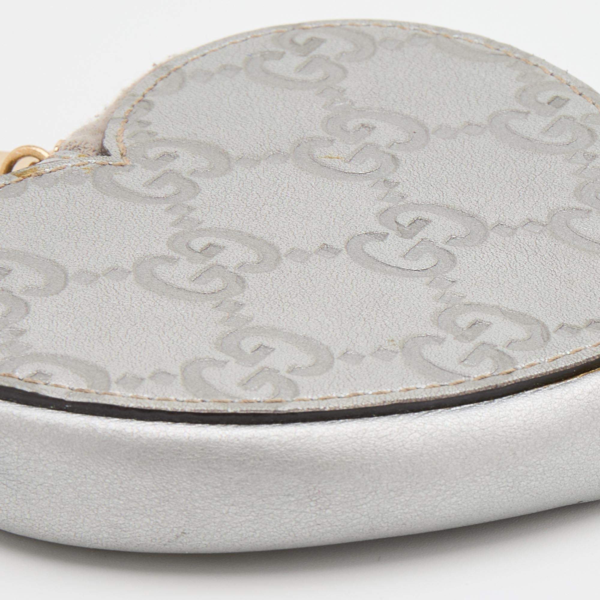 Gucci Silver Guccissima Leather Heart Shape Coin Purse