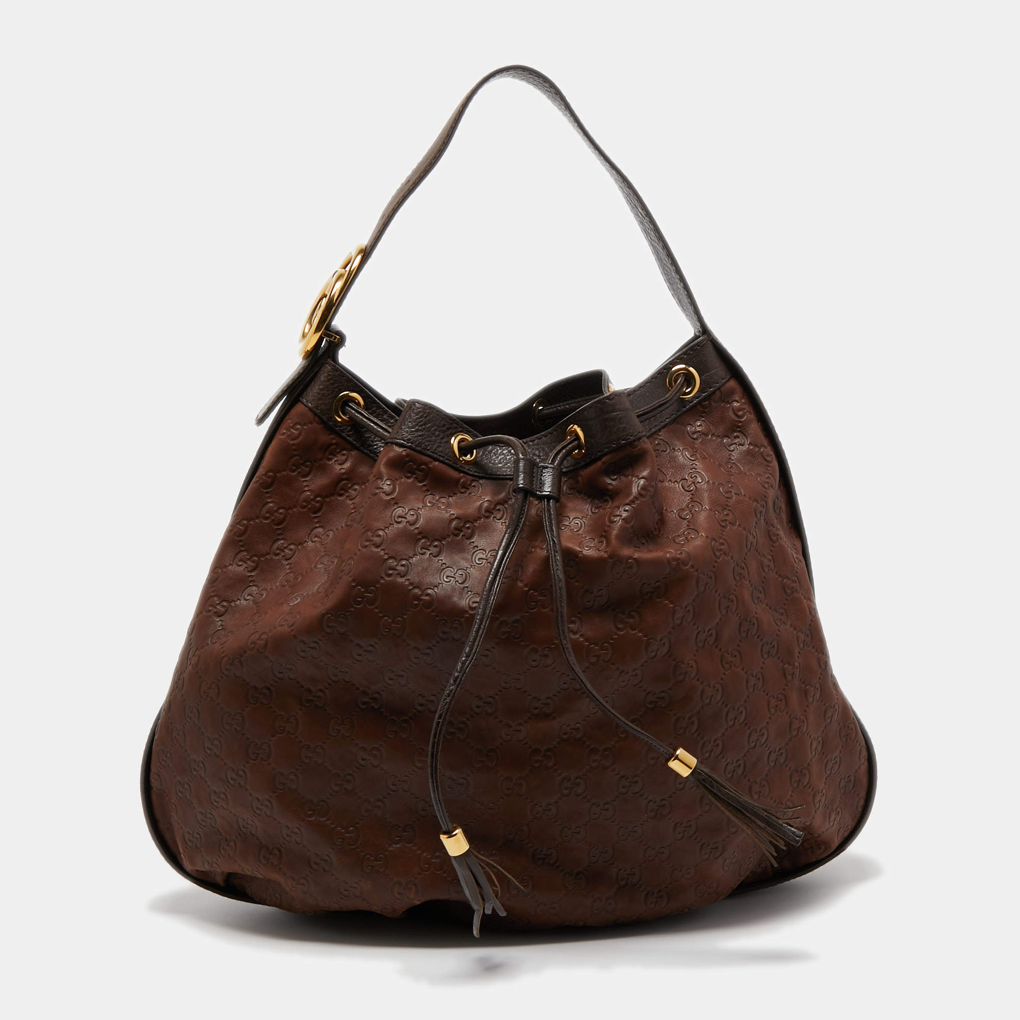 Pre Owned Gucci Brown Guccissima Leather Interlocking Icon Hobo