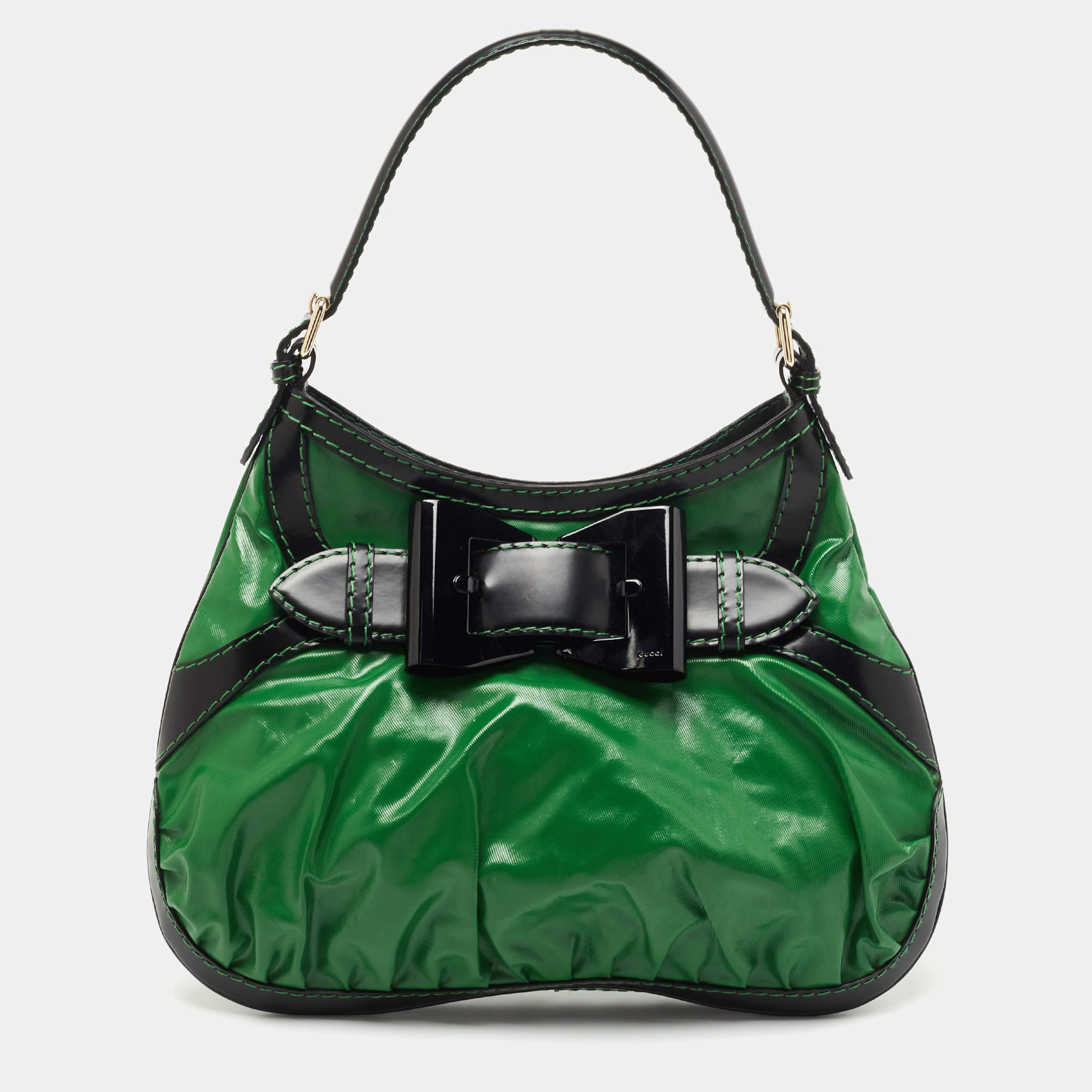 Pre Owned Gucci Green/Black Coated Fabric and Leather Dialux Queen Hobo