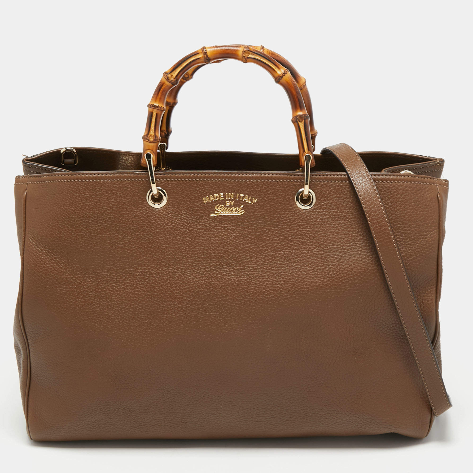 مملوكة مسبقًا Gucci Brown Leather Large Bamboo Shopper Tote