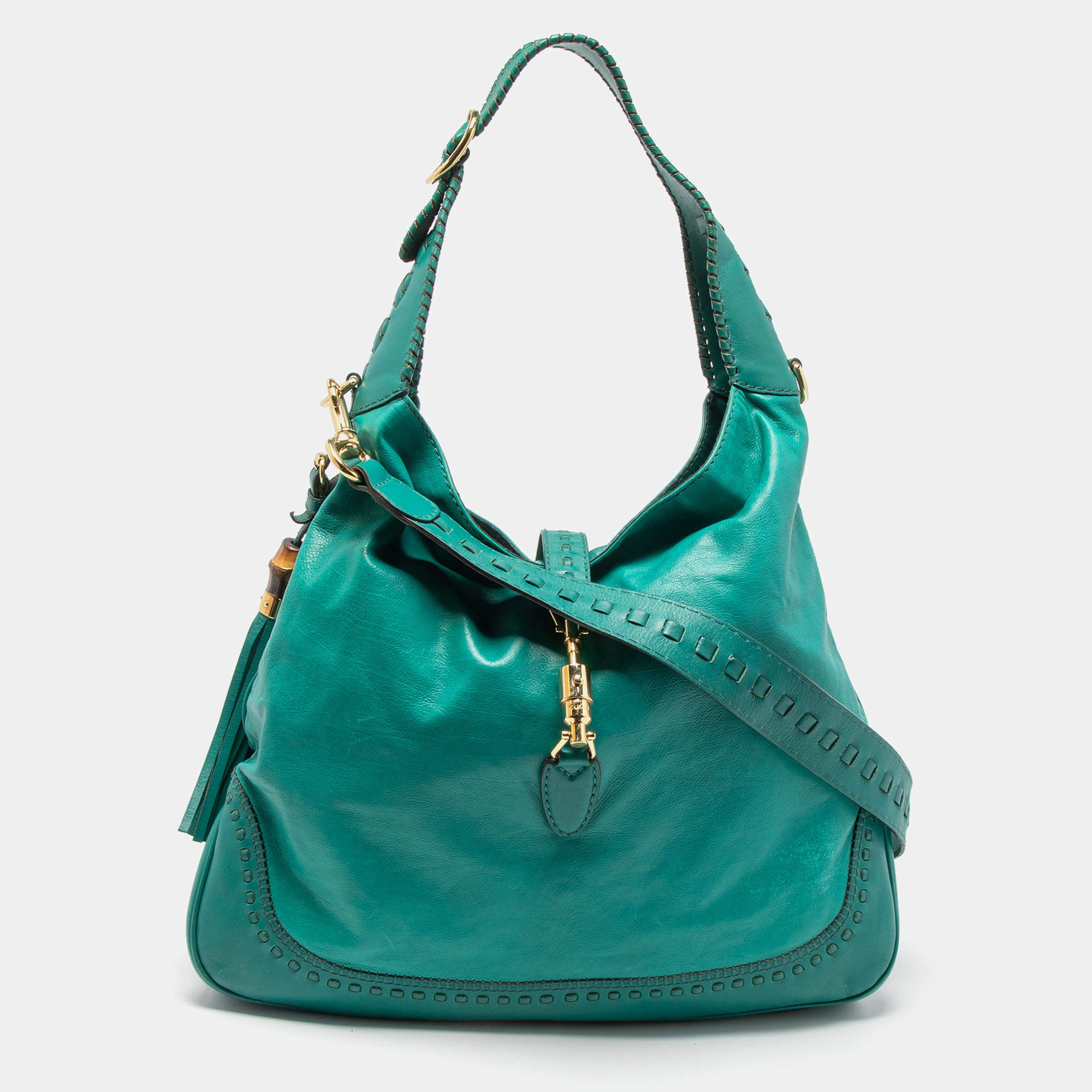 Pre Owned Gucci Green Leather Jackie Hobo