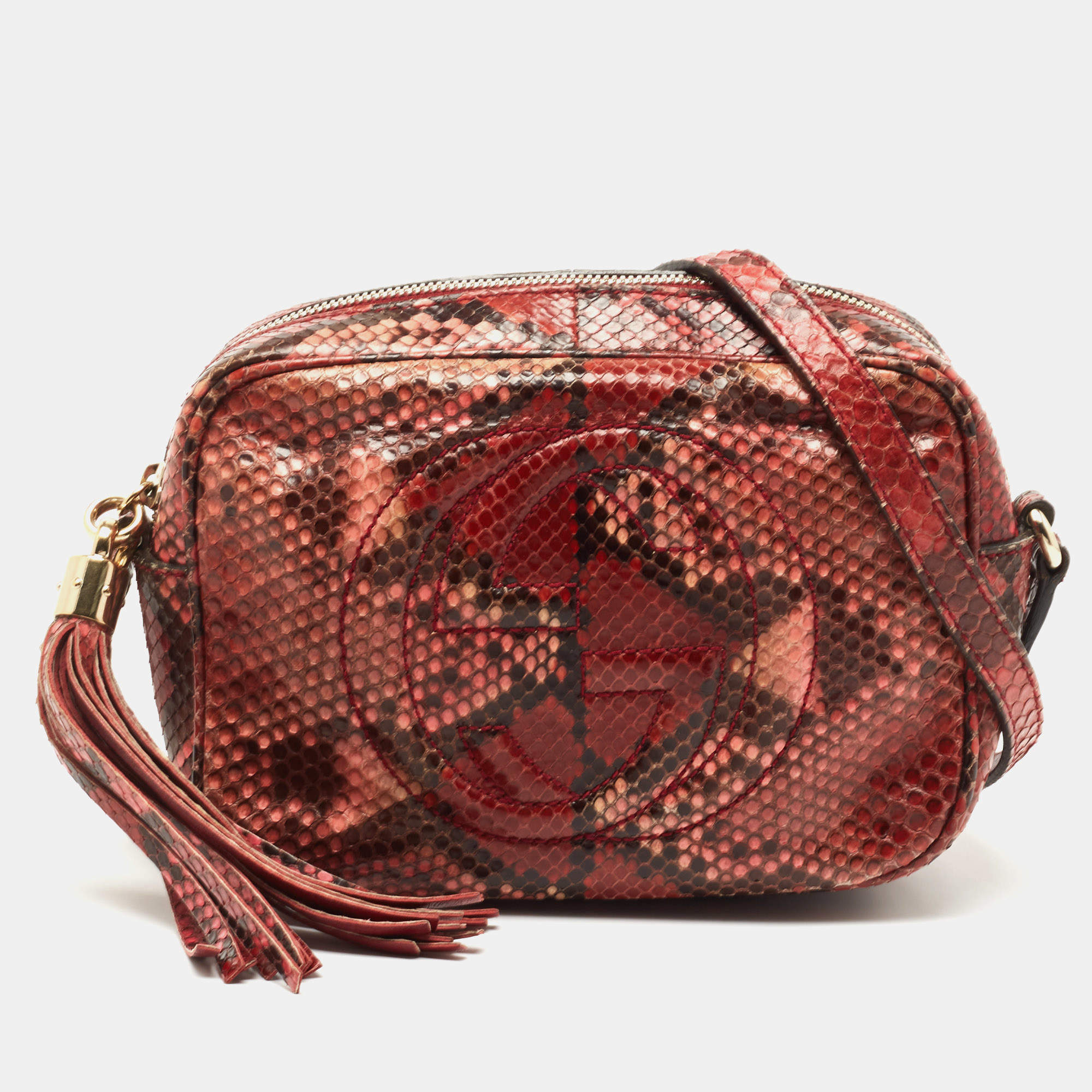 Pre Owned Gucci Burgundy Python Leather Soho Shoulder Bag