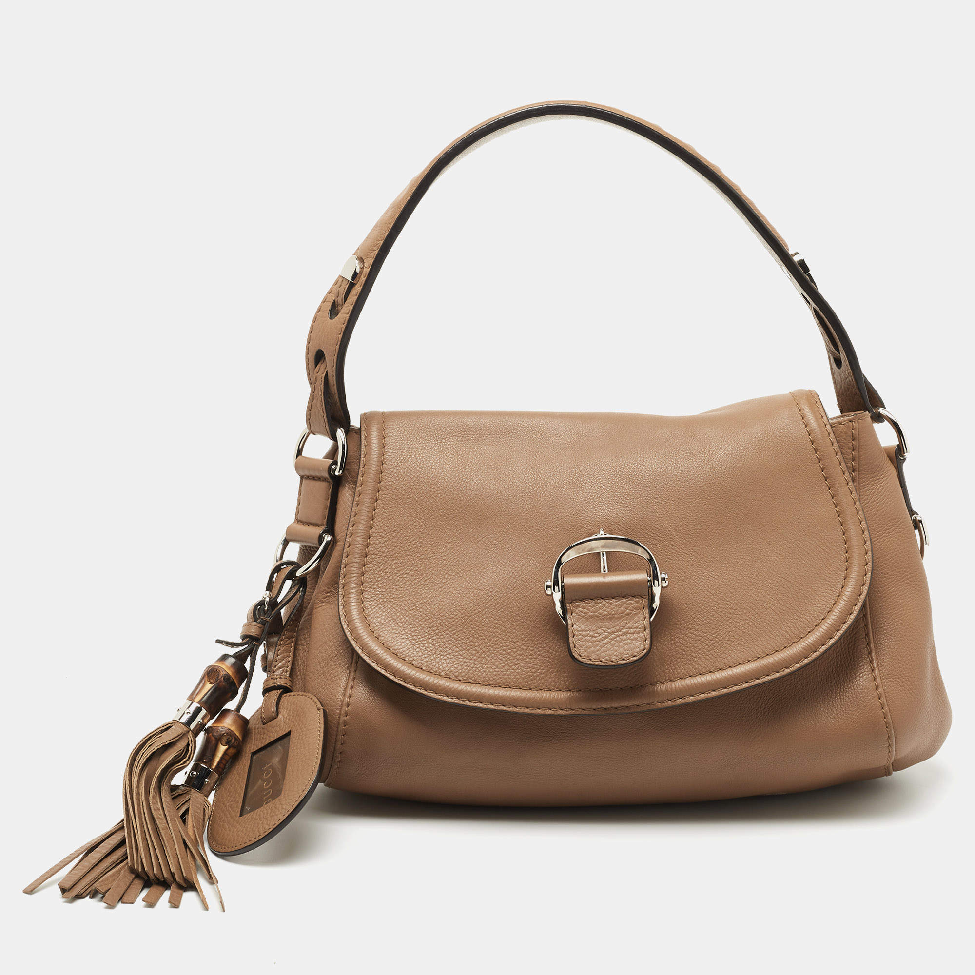 Gucci Brown Leather Techno Horsebit Flap Hobo