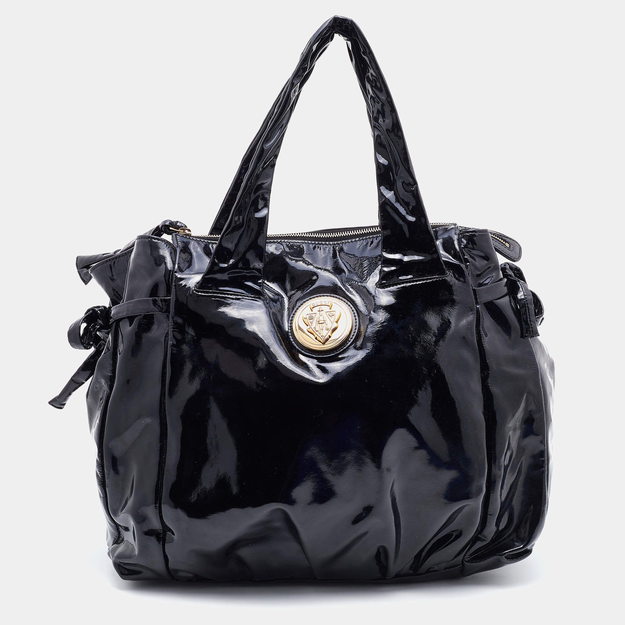Pre Owned Gucci Black Patent Leather Large Hysteria Hobo