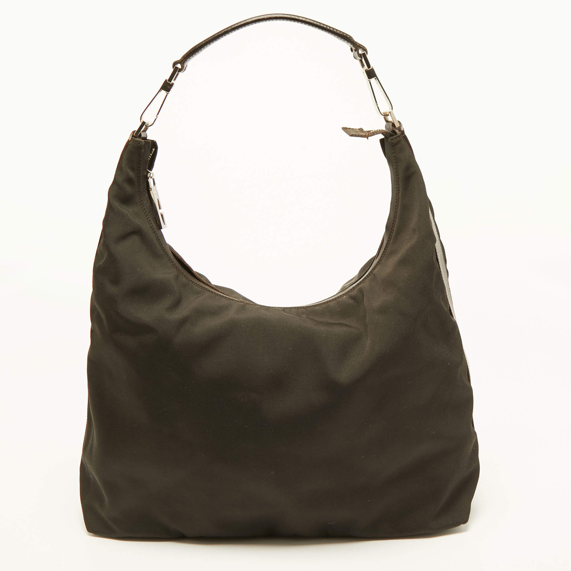 Pre Owned Gucci Dark Brown Nylon and Leather Hobo