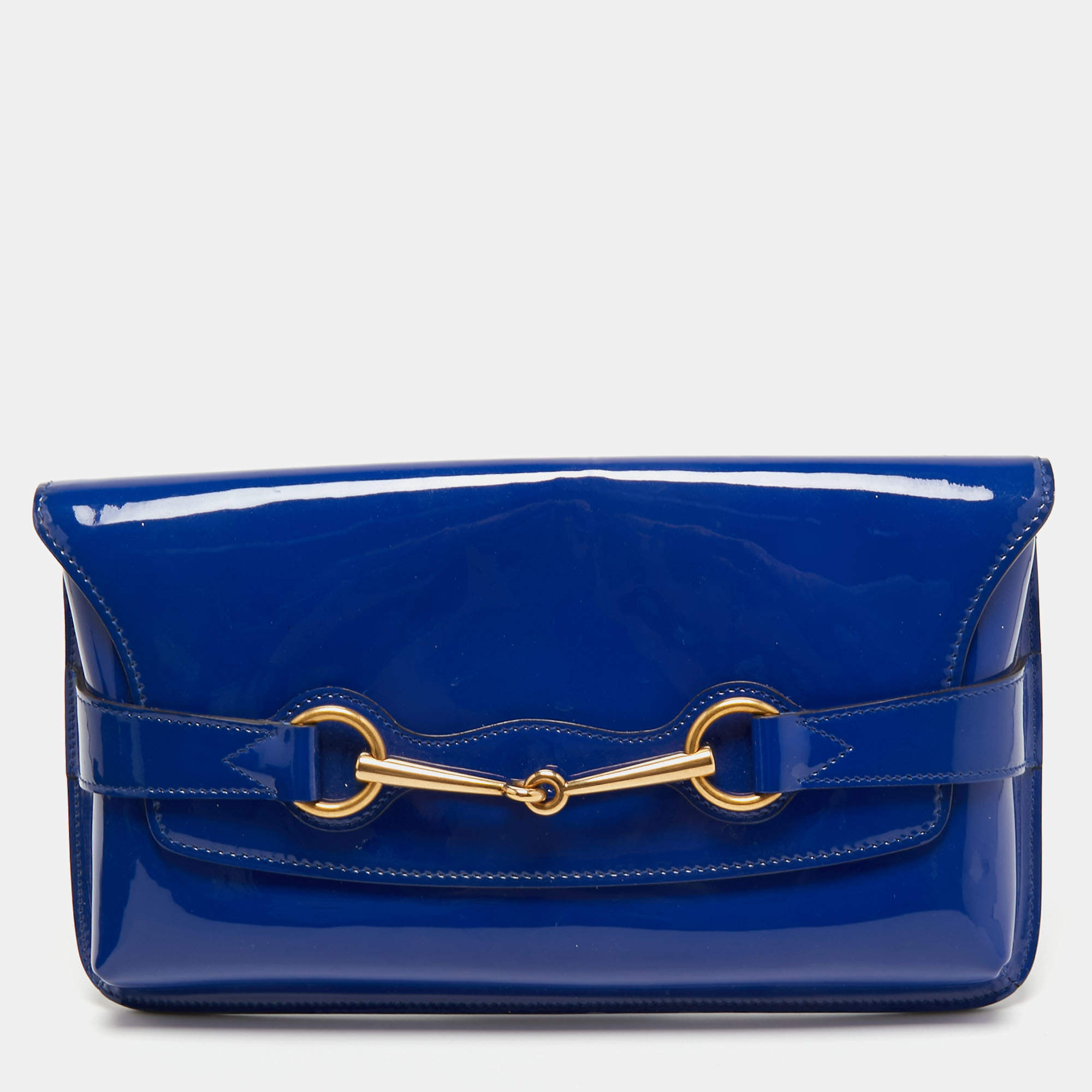 Pre Owned Gucci Royal Blue Patent Leather Bright Bit Clutch