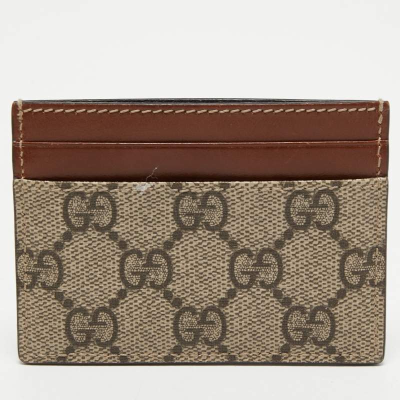 Gucci Beige/Tan GG Supreme Canvas and Leather Card Holder  