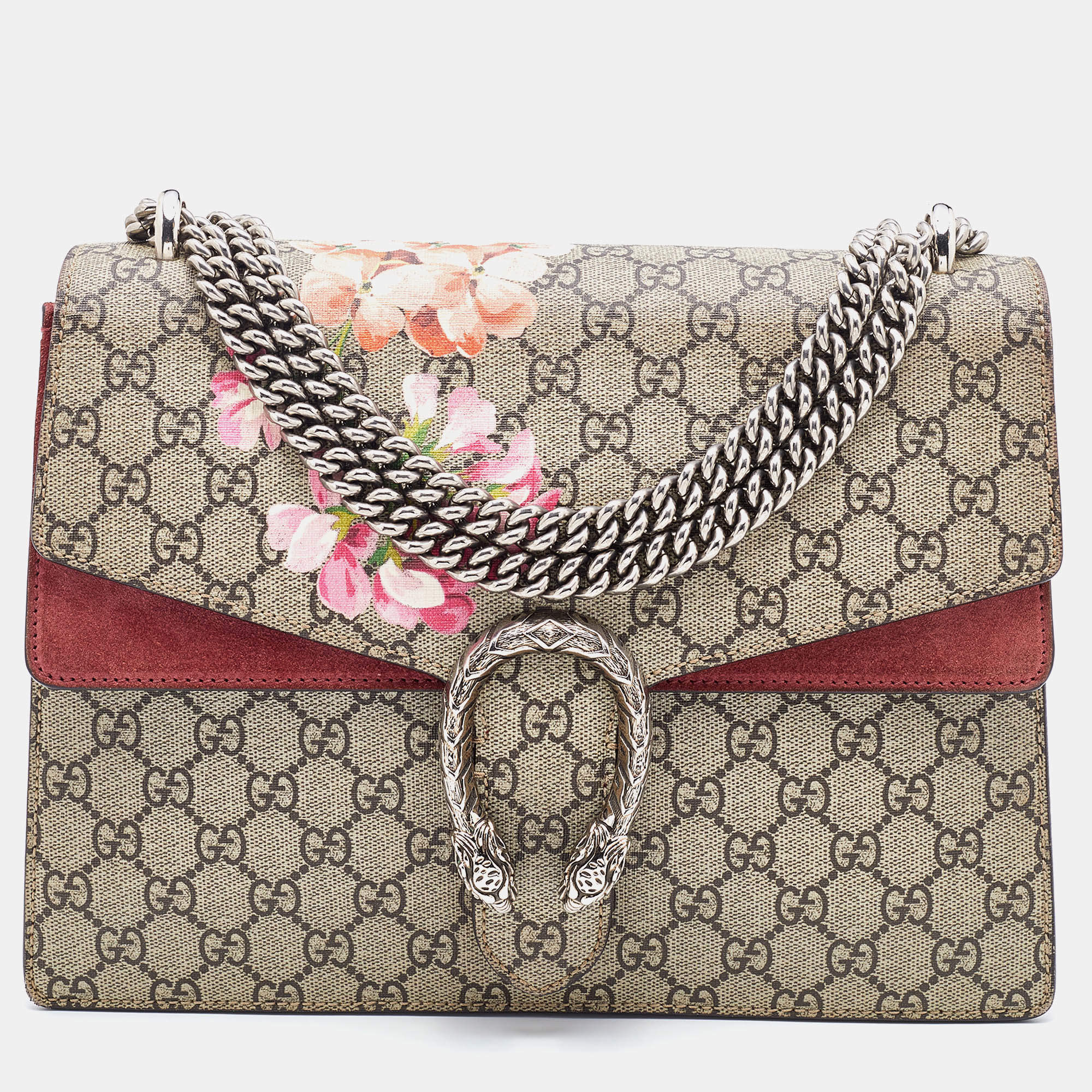 Pre Owned Gucci Multicolor GG Supreme Canvas and Suede Blooms Medium Dionysus Shoulder Bag