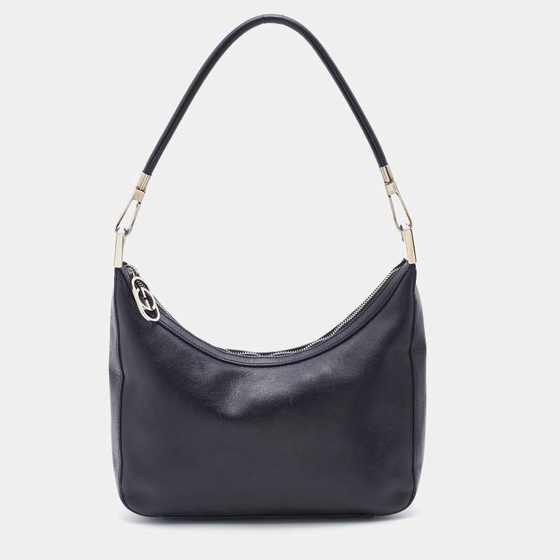 Pre Owned Gucci Black Leather Rope Handle Hobo