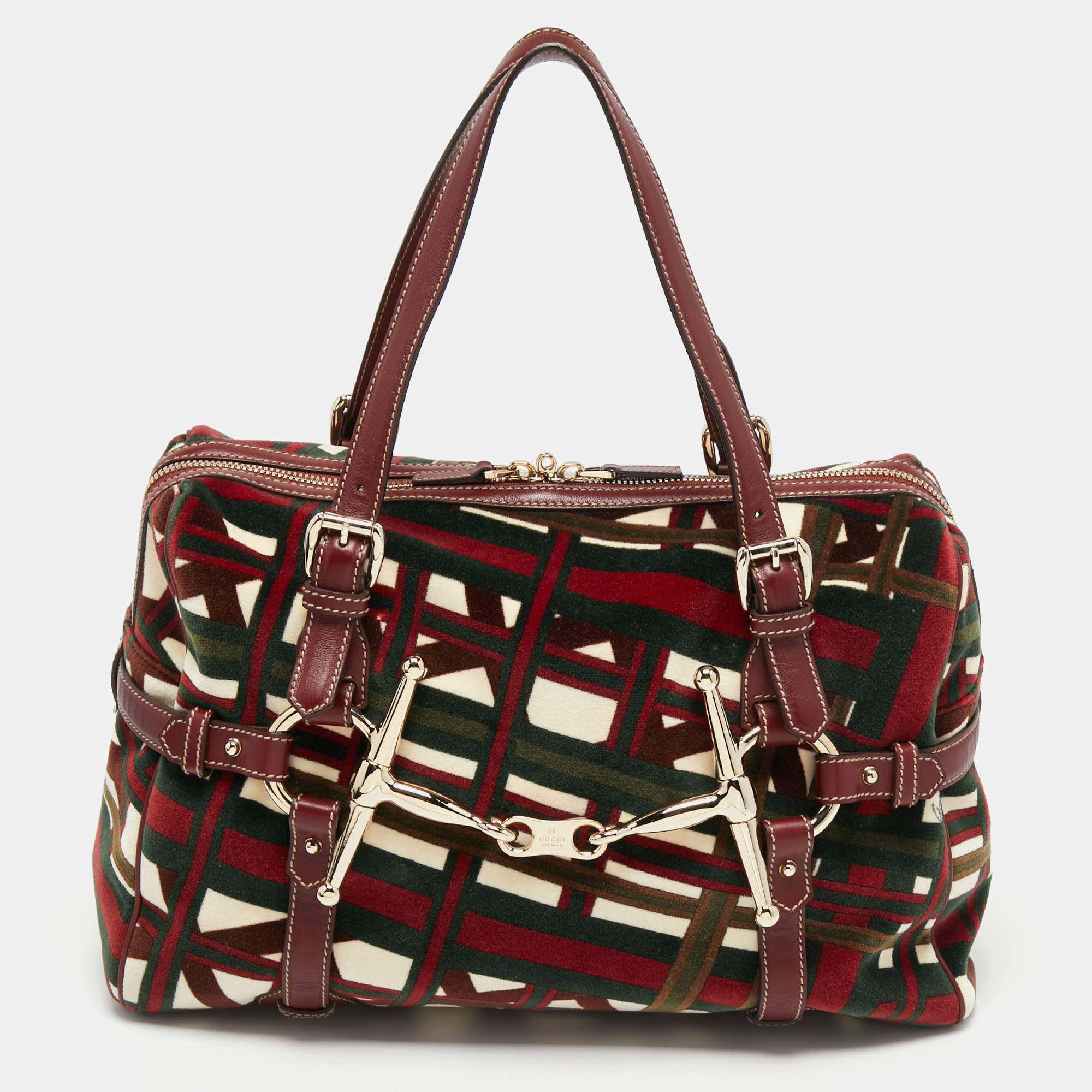 Pre Owned حقيبة بوسطن غوتشي الذكرى الخامسة والثمانون جلد غوتشيسيما أحمر متوسطة