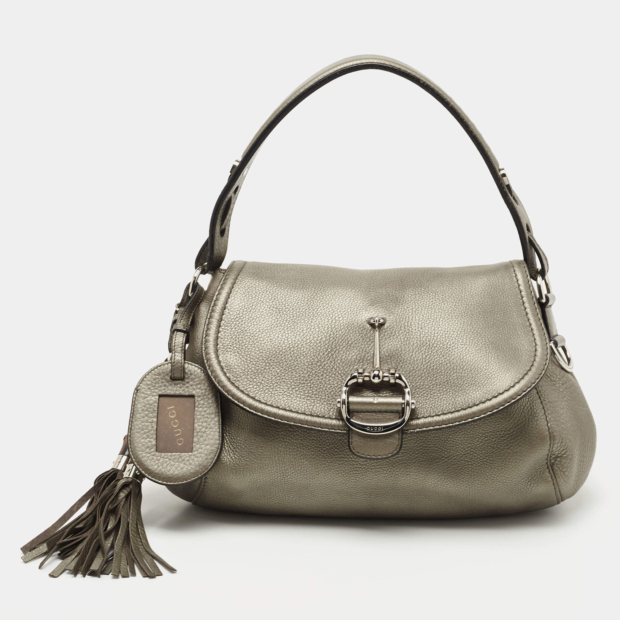 مملوكة مسبقًا Gucci Metallic Leather Techno Horsebit Hobo