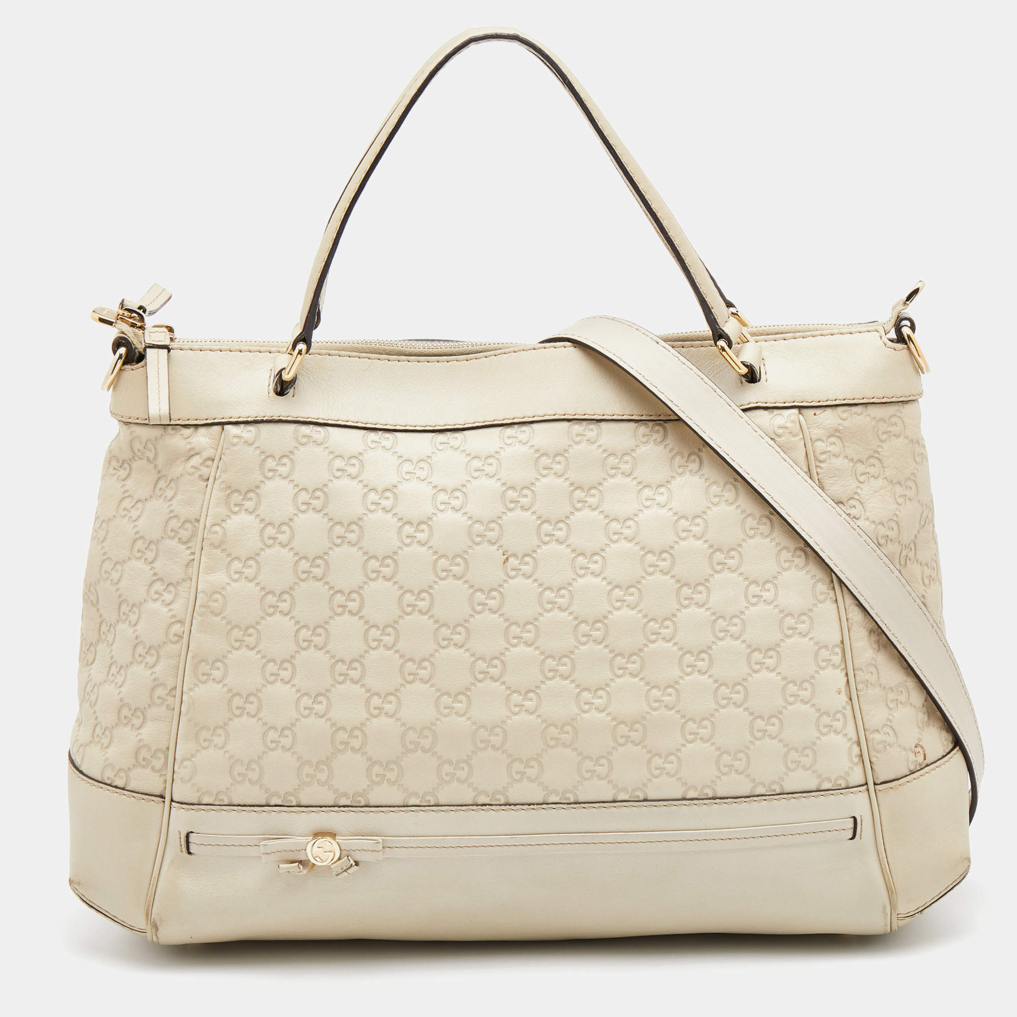 Pre Owned Gucci Off White Guccisima Leather Mayfair Tote