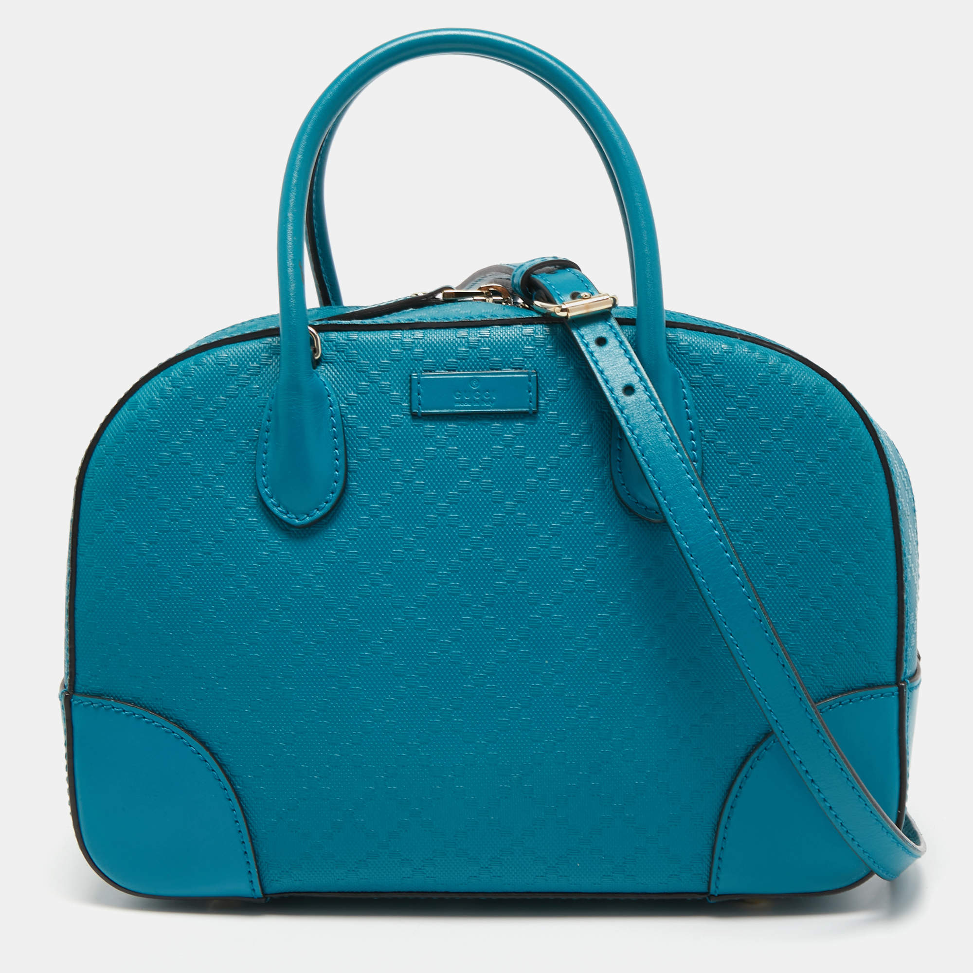 Pre Owned Gucci Teal Blue Bright Diamante Leather Small Satchel