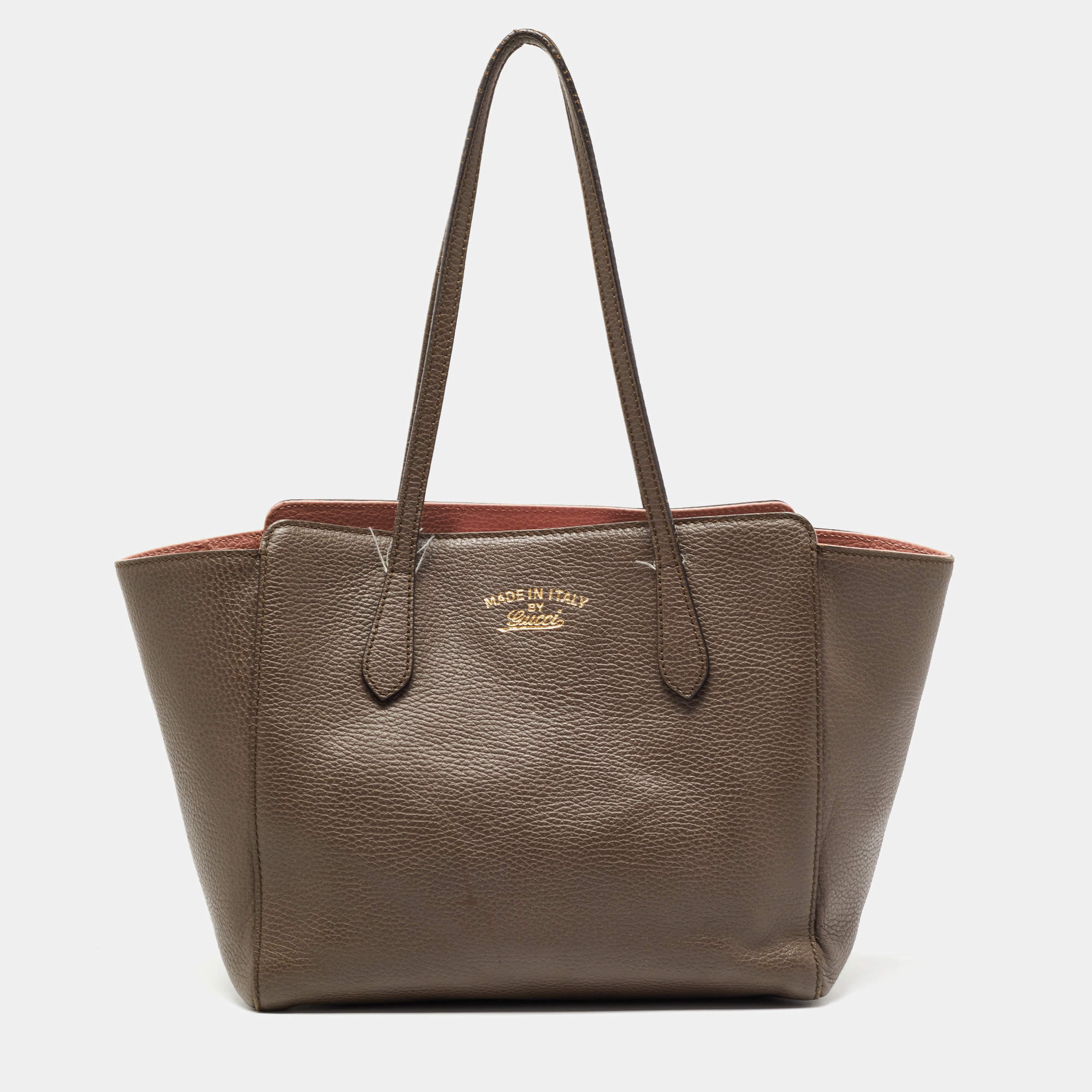 Pre Owned Gucci Brown Leather Small Swing Tote