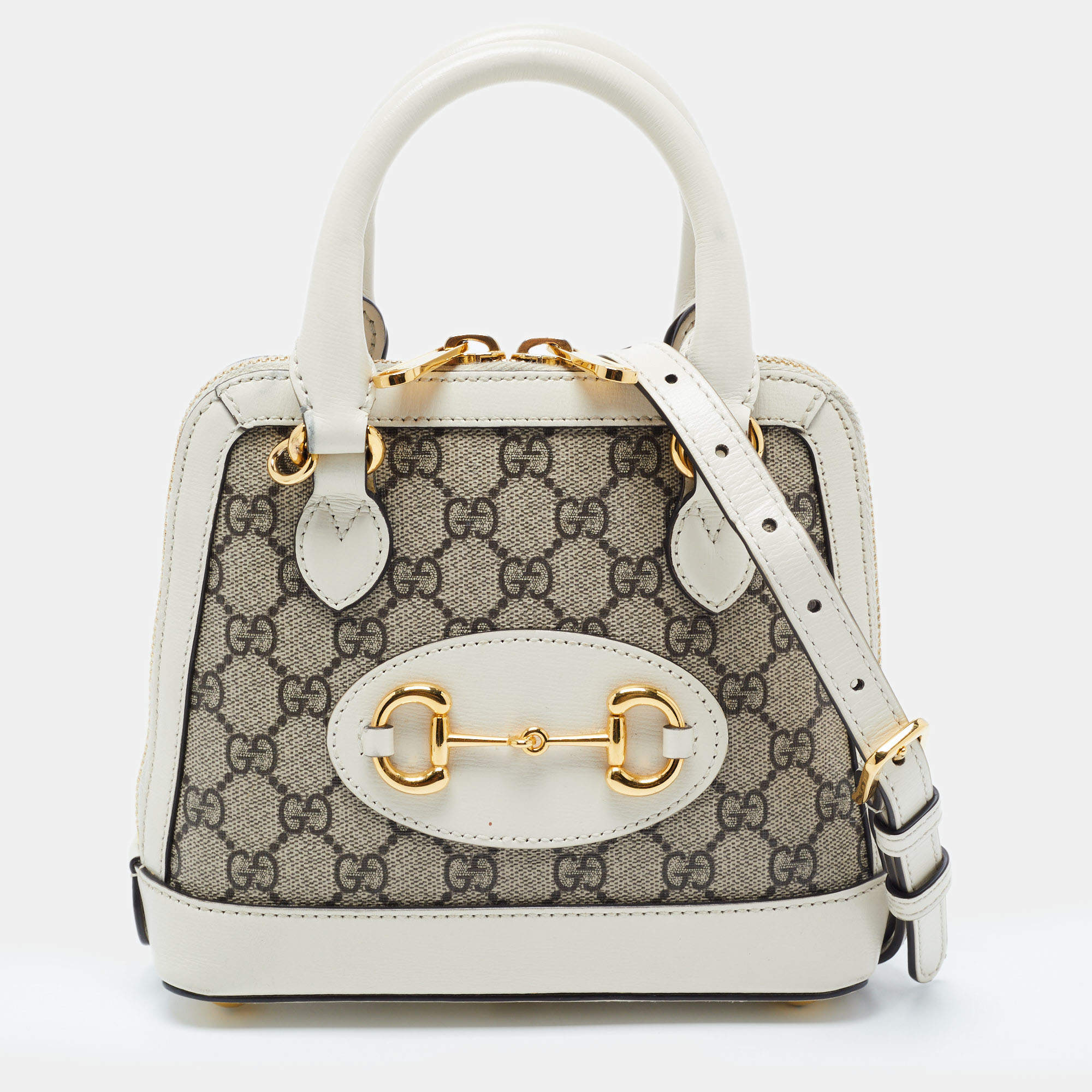 Pre Owned Gucci Beige/Cream GG Supreme Coated Canvas and Leather Mini Horsebit 1955 Bag