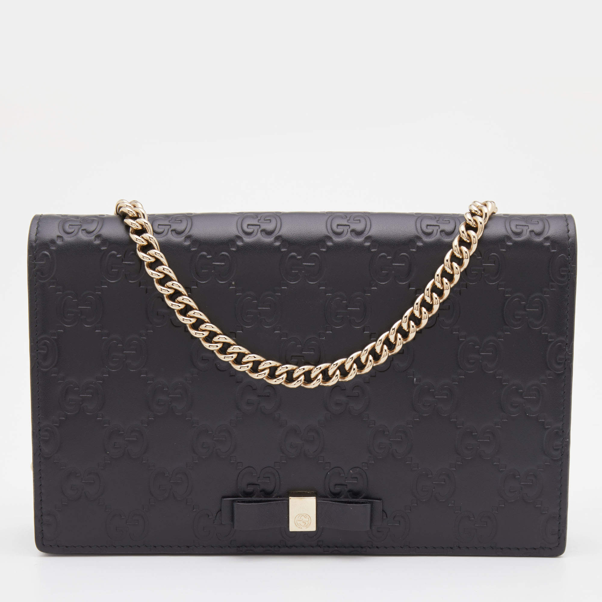 Gucci Black Guccissima Leather Wallet on Chain