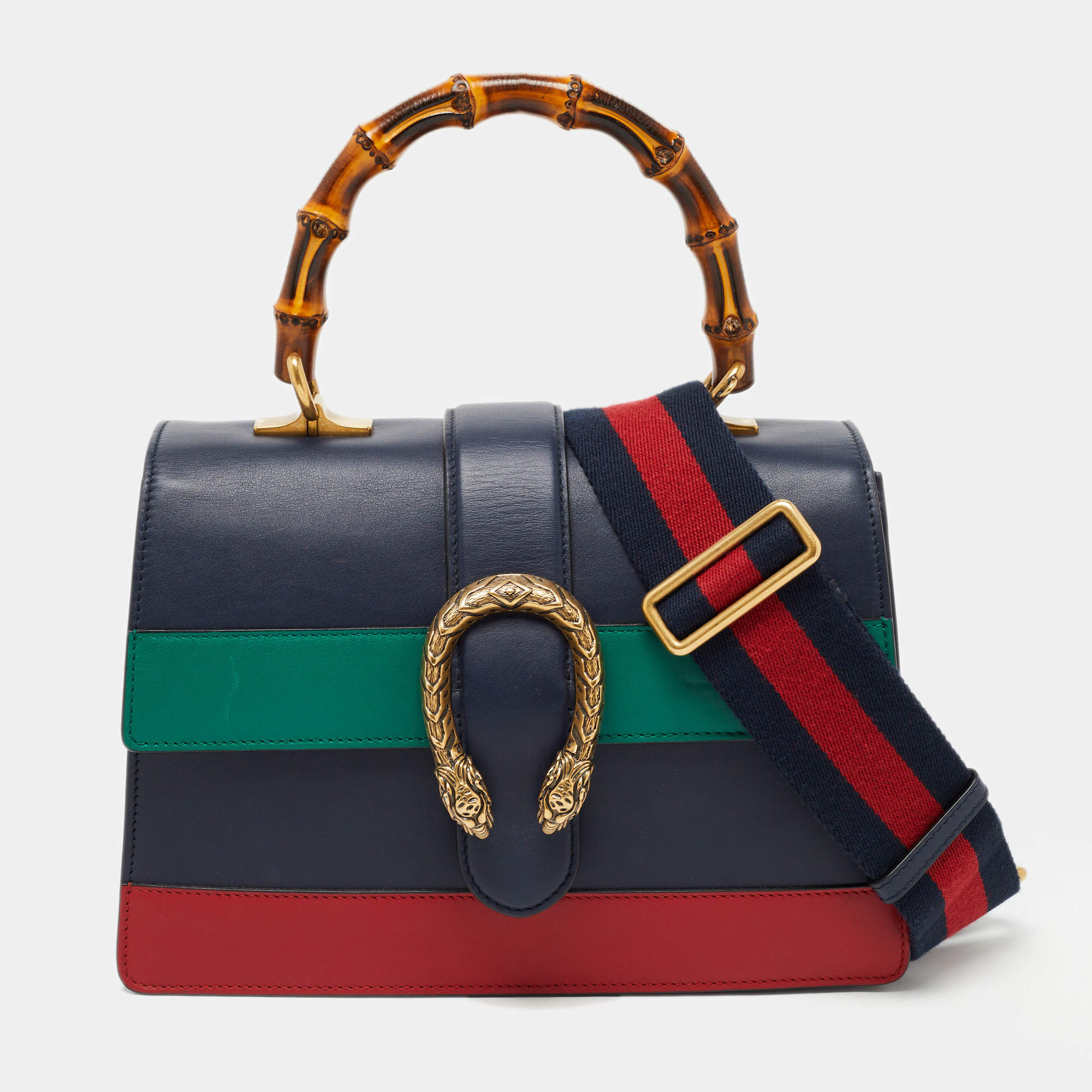 Pre Owned Gucci Tri Color Leather Medium Dionysus Bamboo Top Handle Bag