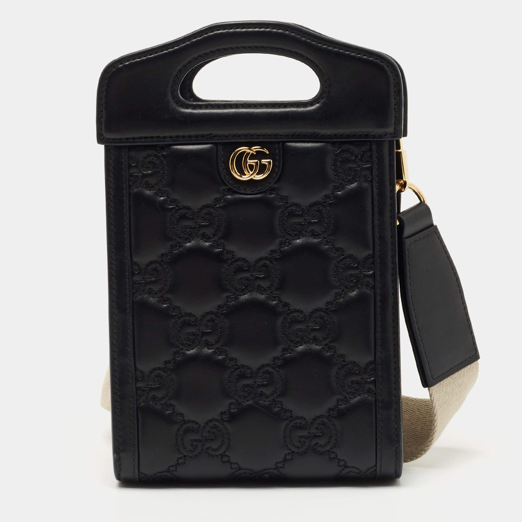 Pre Owned Gucci Black Guccissima Leather Mini Cut Out Handle Crossbody Bag