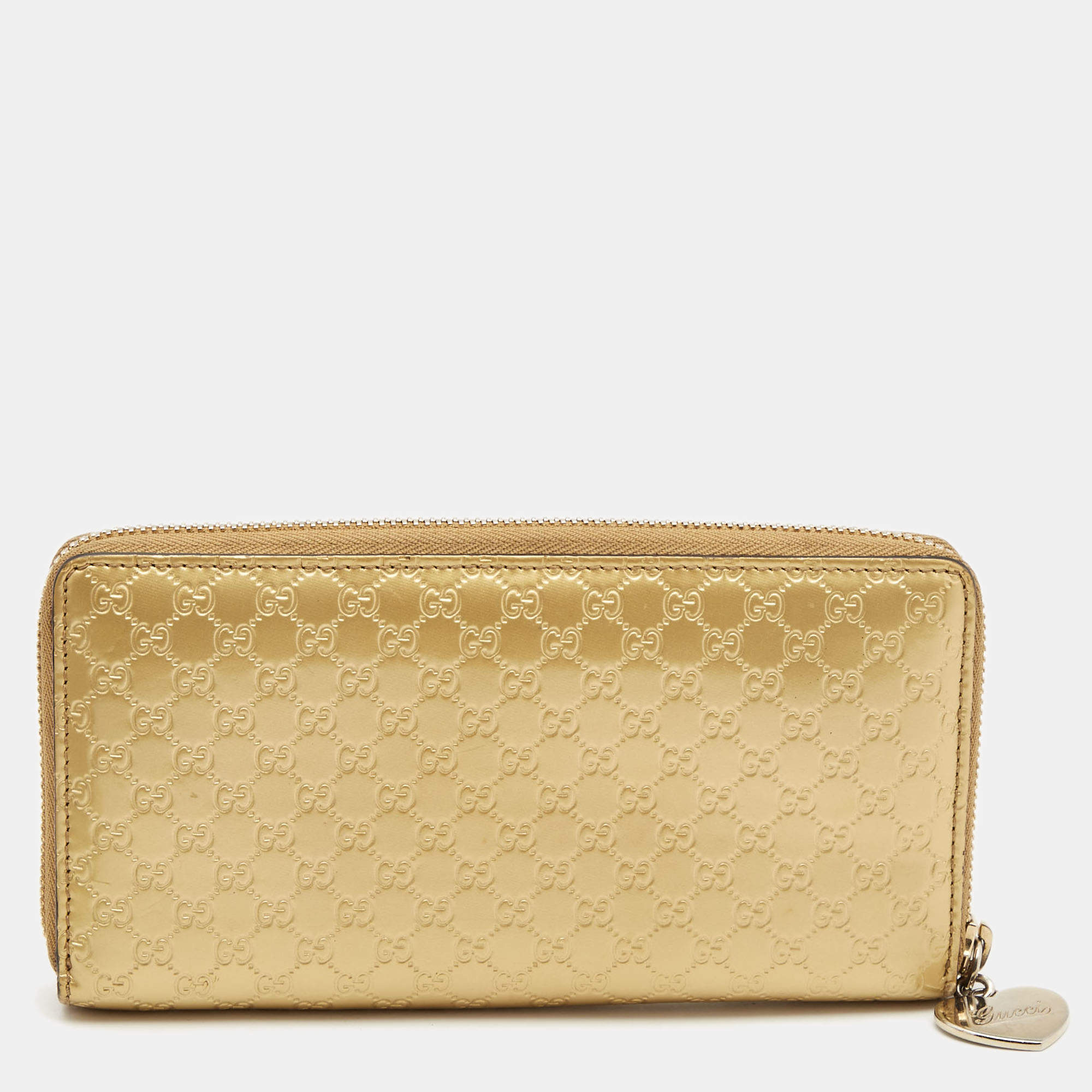 Gucci Gold Microguccissima Patent Leather Zip Around Wallet