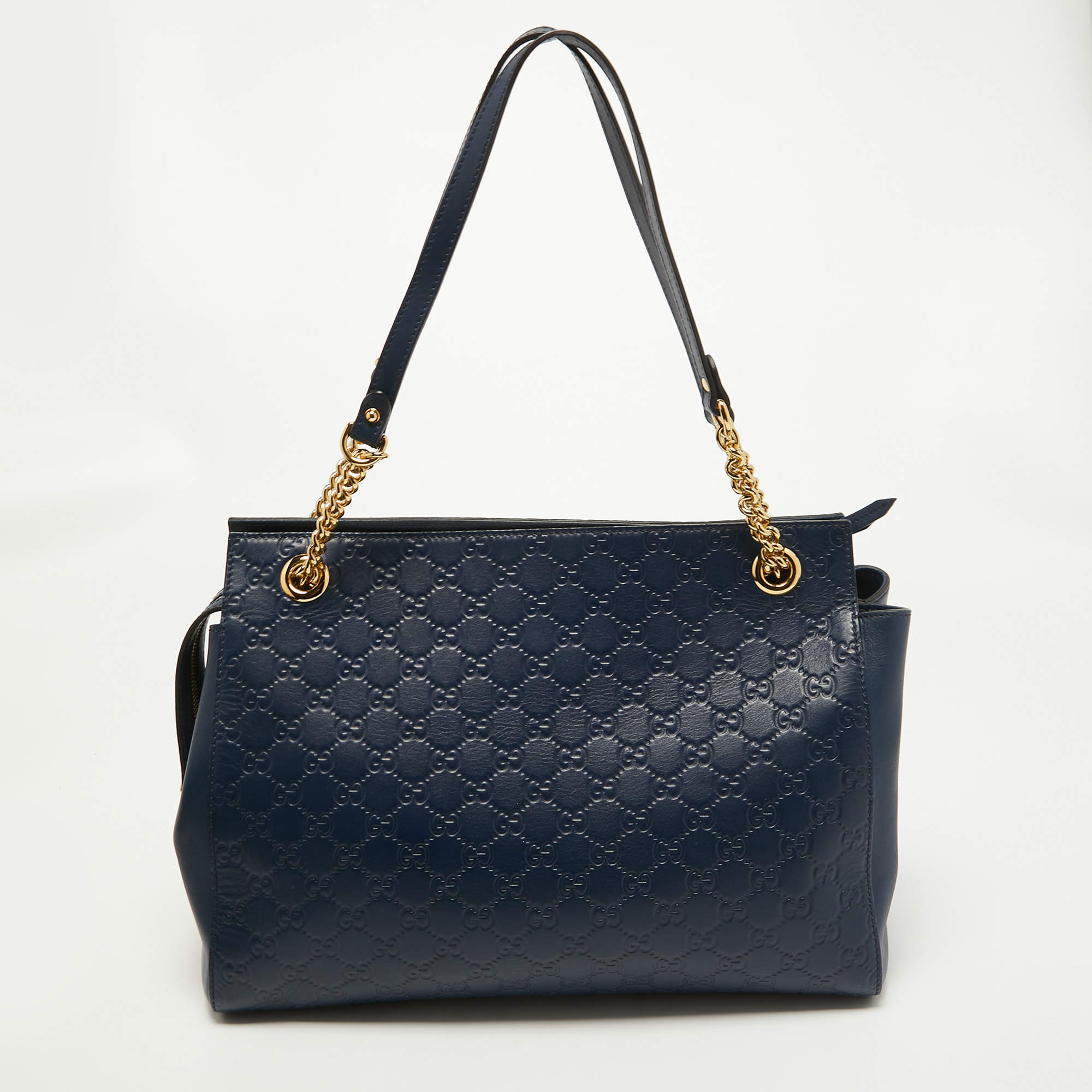 Pre Owned Gucci Blue Guccissima Leather Chain Shoulder Bag