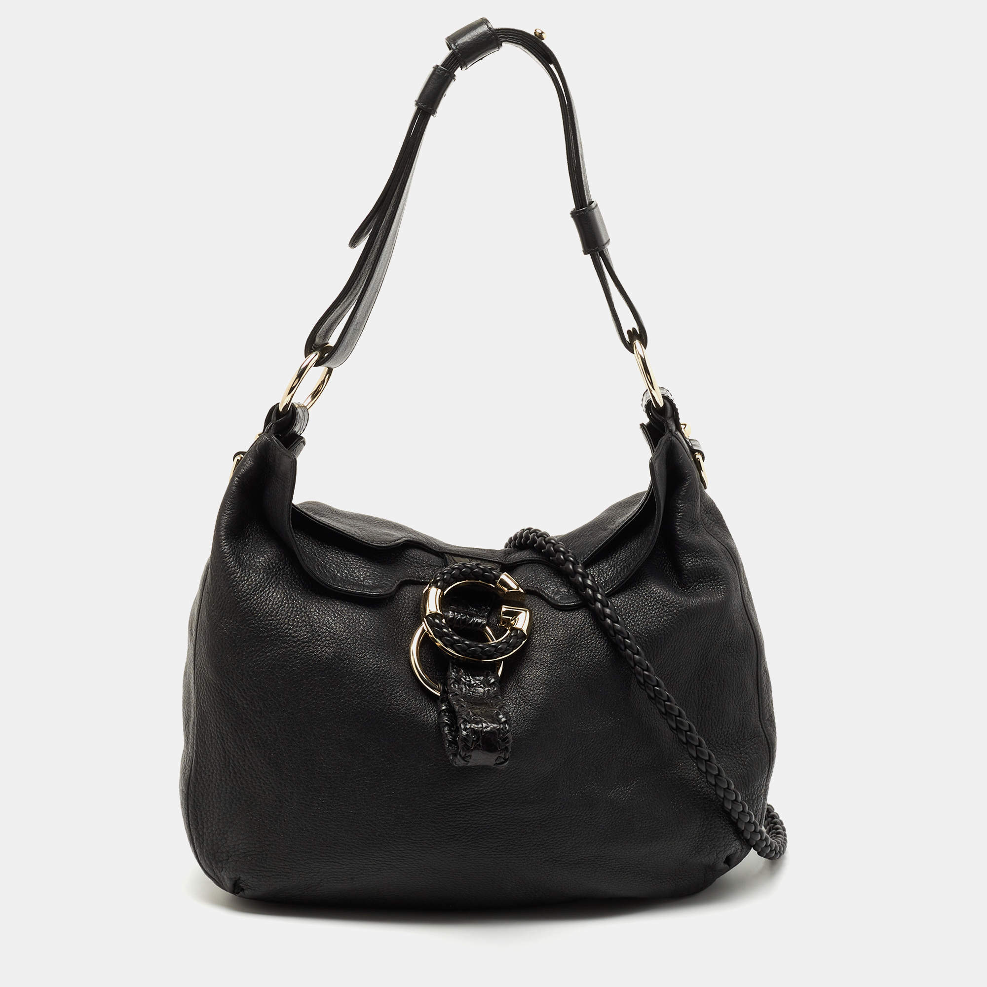 Gucci Black Leather and Crocodile Medium G Wave Hobo Gucci | The Luxury ...